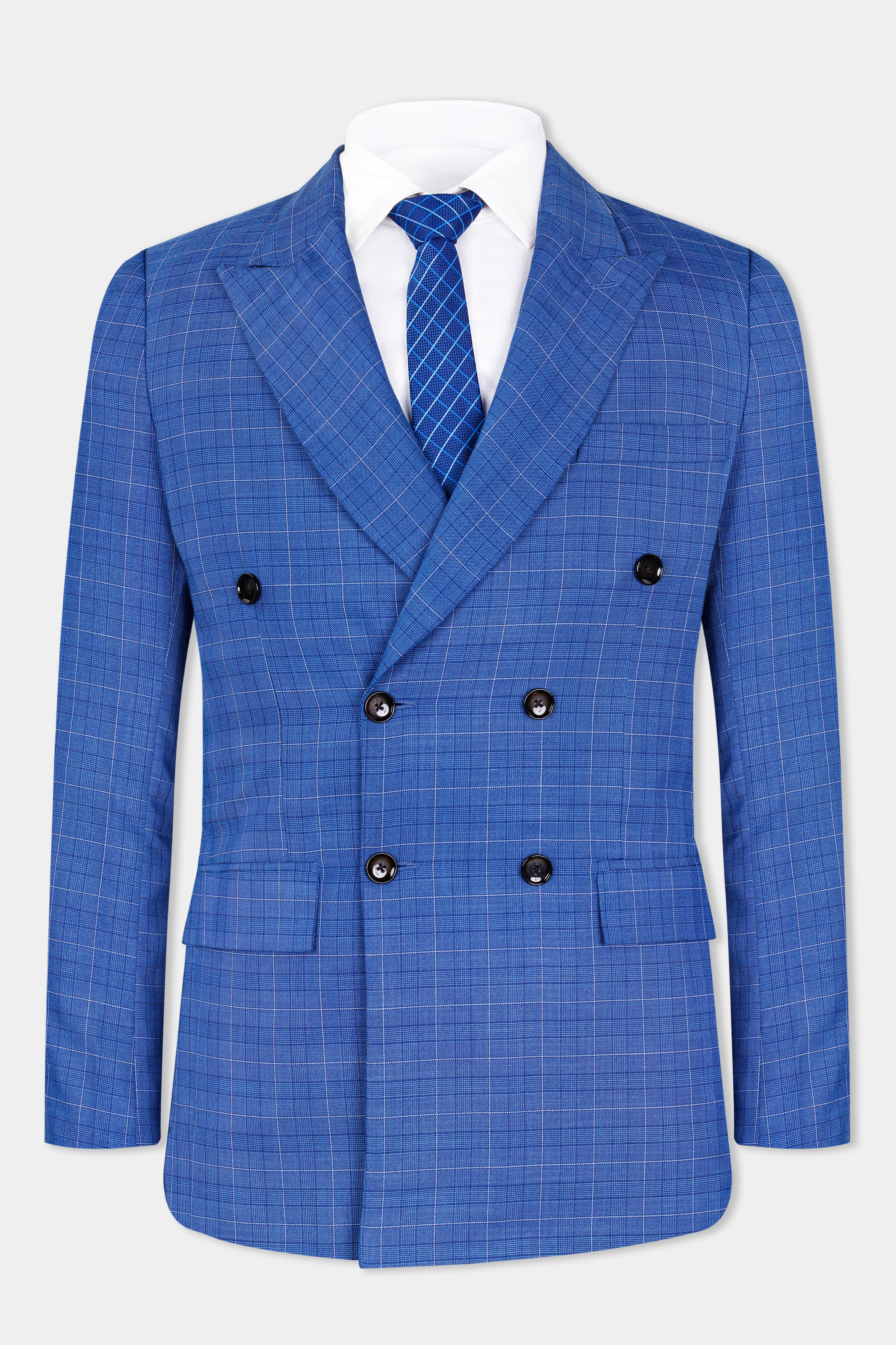 Cobalt Blue Checkered Wool Rich Double Breasted Suit ST2947-DB-36, ST2947-DB-38, ST2947-DB-40, ST2947-DB-42, ST2947-DB-44, ST2947-DB-46, ST2947-DB-48, ST2947-DB-50, ST2947-DB-52, ST2947-DB-54, ST2947-DB-56, ST2947-DB-58, ST2947-DB-60