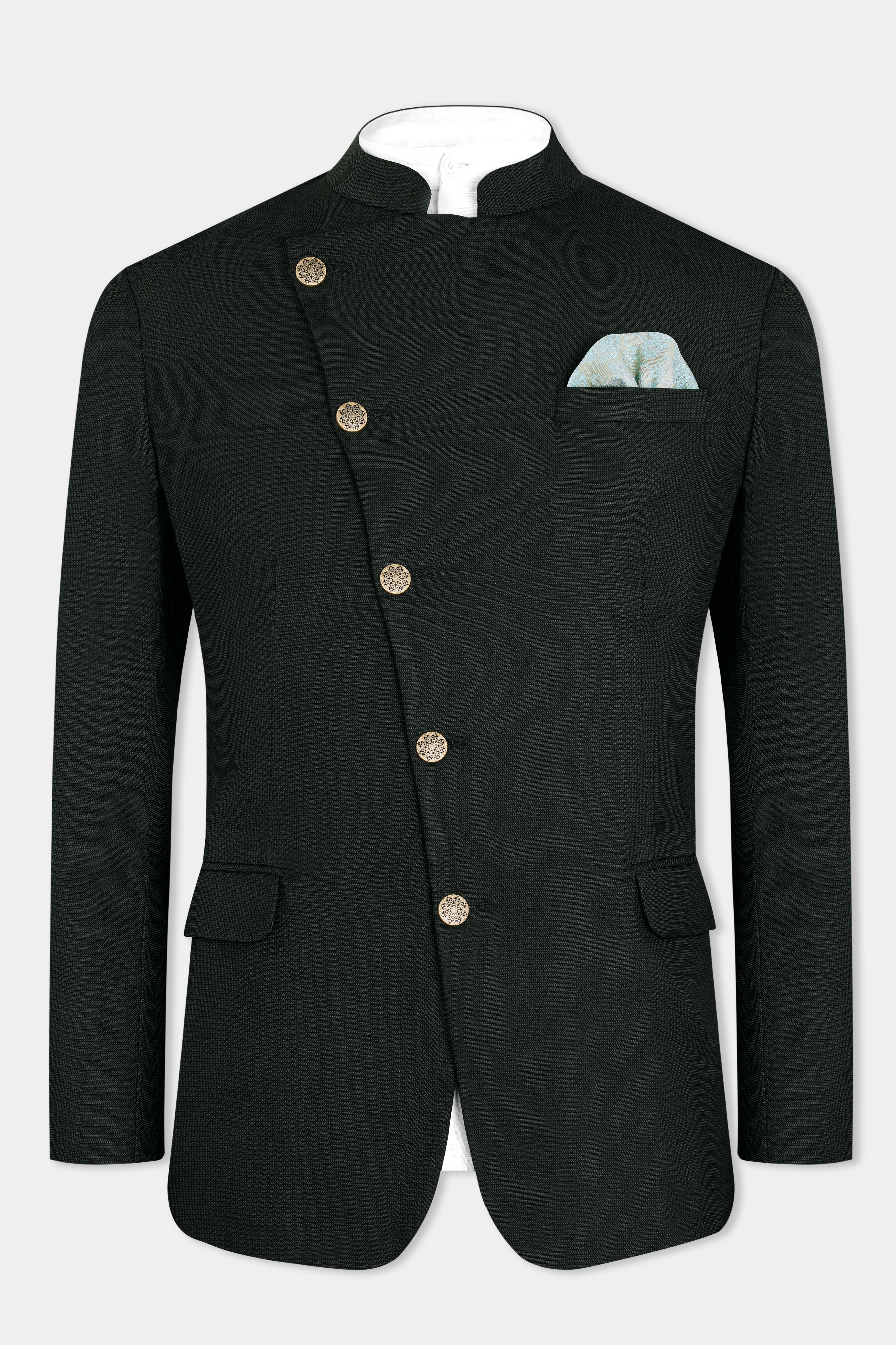 Kaitoke Green Wool Rich Cross Buttoned Bandhgala Suit ST2961-CBG-36, ST2961-CBG-38, ST2961-CBG-40, ST2961-CBG-42, ST2961-CBG-44, ST2961-CBG-46, ST2961-CBG-48, ST2961-CBG-50, ST2961-CBG-52, ST2961-CBG-54, ST2961-CBG-56, ST2961-CBG-58, ST2961-CBG-60