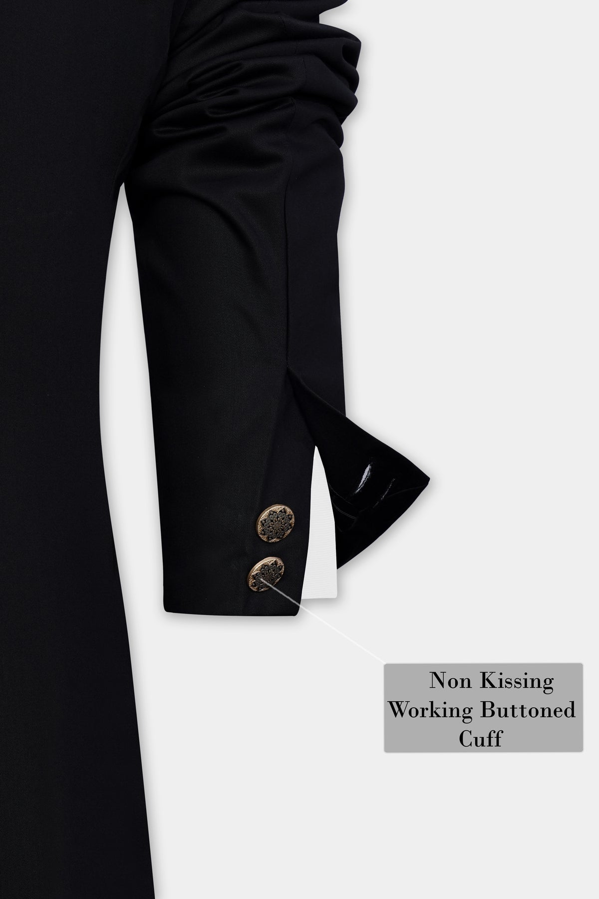 Jade Black Stretchable Wool Rich Bandhgala Designer Suit