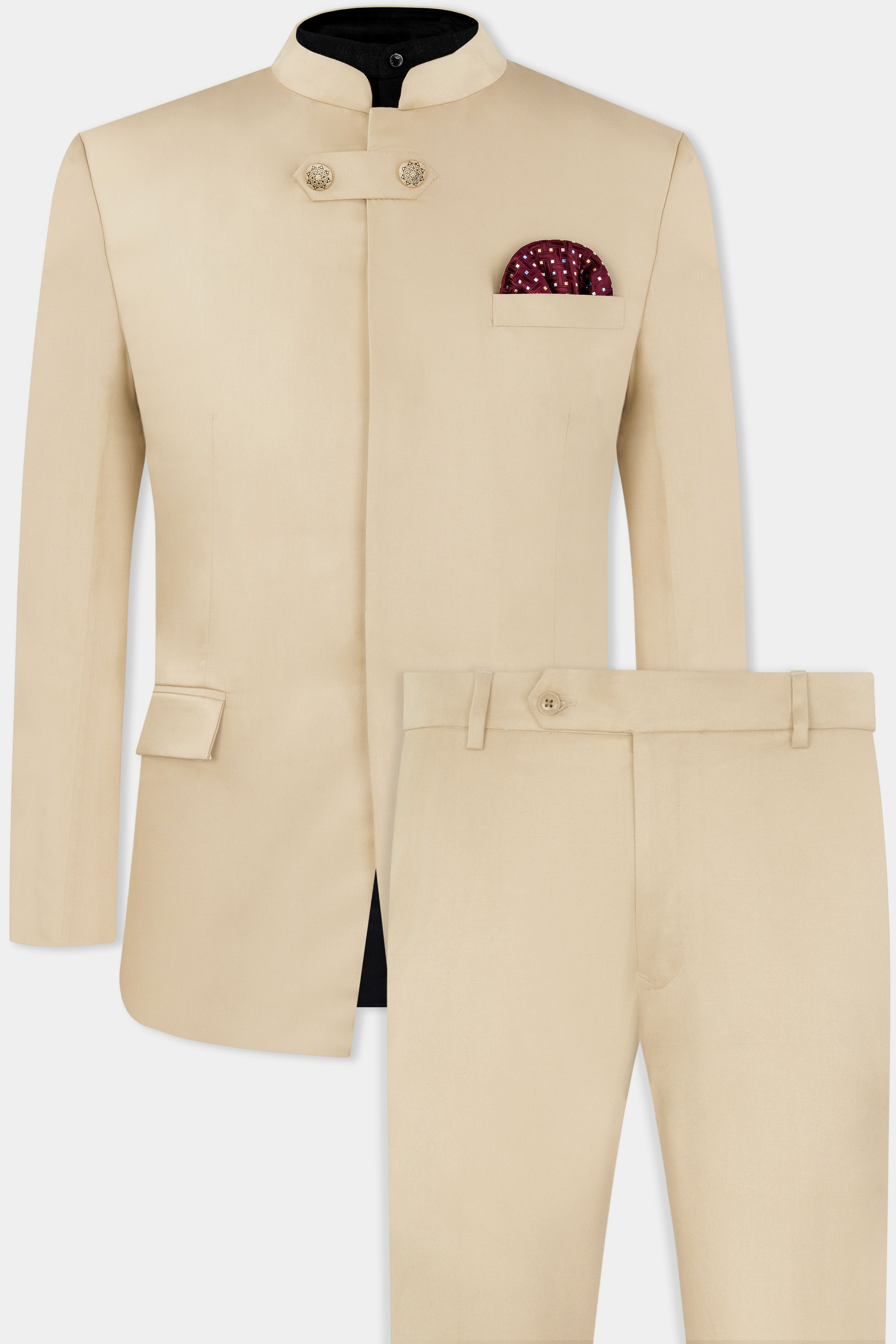 Ivory Cream Wool Rich Bandhgala Designer Suit ST2990-D16-36, ST2990-D16-38, ST2990-D16-40, ST2990-D16-42, ST2990-D16-44, ST2990-D16-46, ST2990-D16-48, ST2990-D16-50, ST2990-D16-52, ST2990-D16-54, ST2990-D16-56, ST2990-D16-58, ST2990-D16-60
