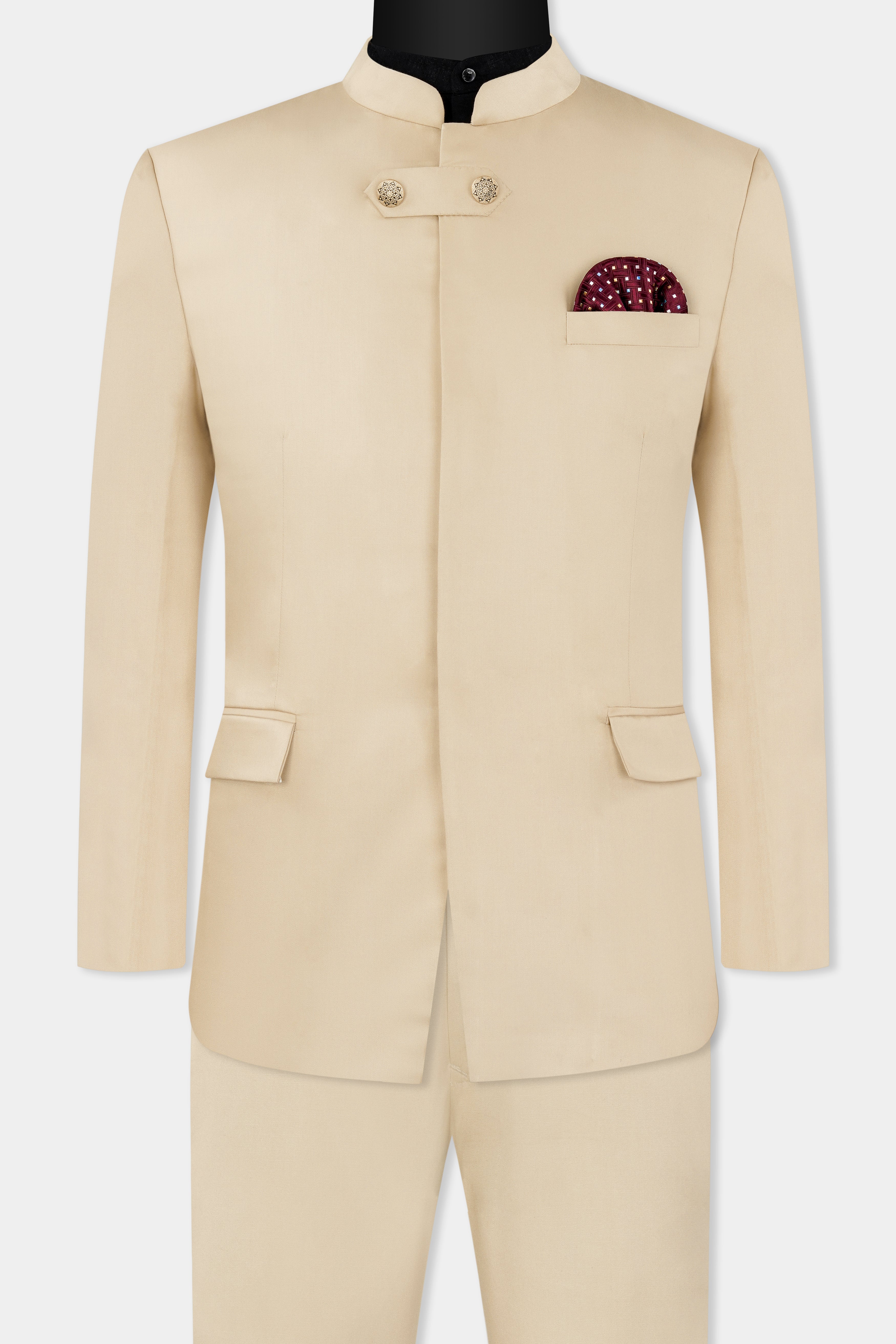 Ivory Cream Wool Rich Bandhgala Designer Suit ST2990-D16-36, ST2990-D16-38, ST2990-D16-40, ST2990-D16-42, ST2990-D16-44, ST2990-D16-46, ST2990-D16-48, ST2990-D16-50, ST2990-D16-52, ST2990-D16-54, ST2990-D16-56, ST2990-D16-58, ST2990-D16-60