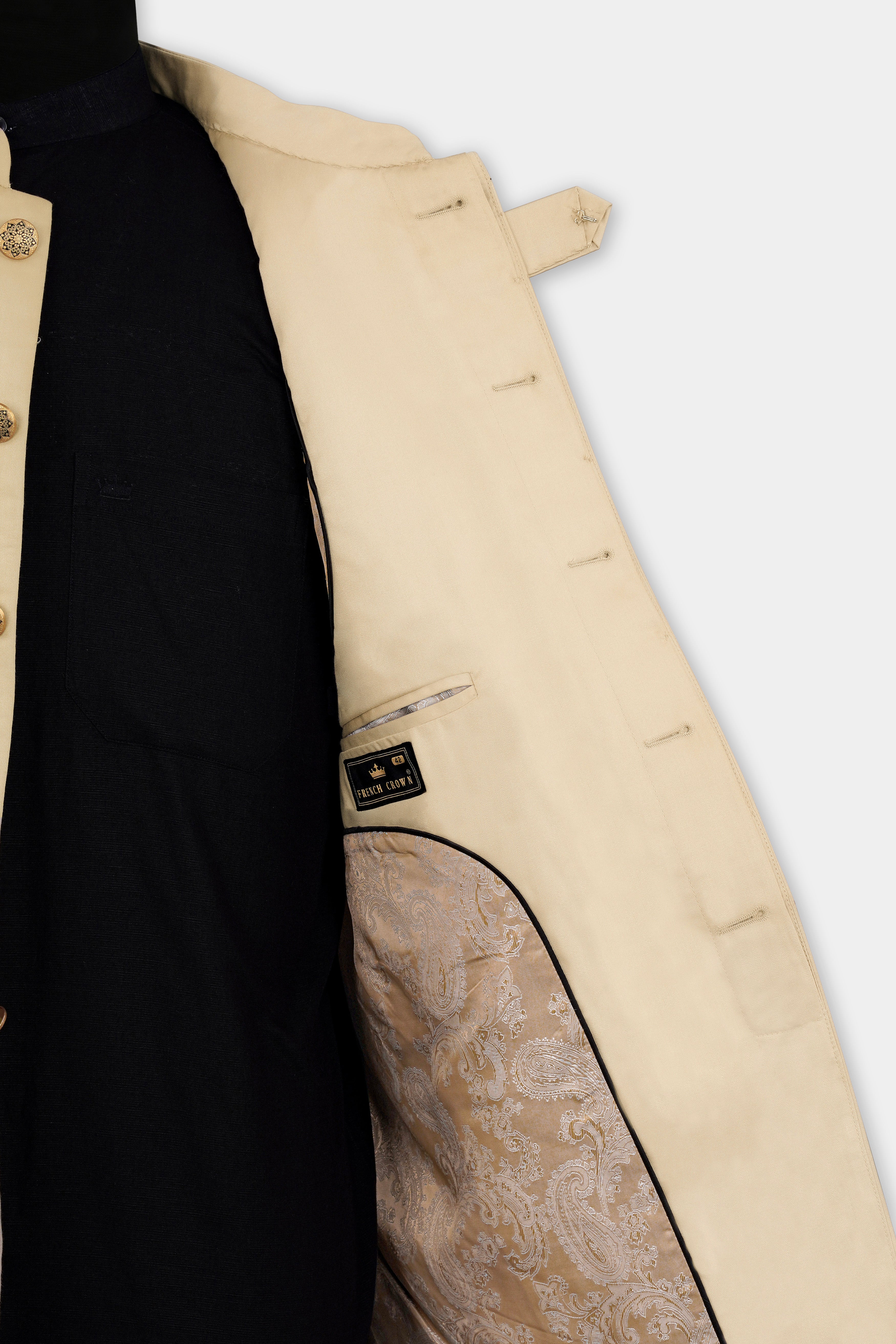 Ivory Cream Wool Rich Bandhgala Designer Suit ST2990-D16-36, ST2990-D16-38, ST2990-D16-40, ST2990-D16-42, ST2990-D16-44, ST2990-D16-46, ST2990-D16-48, ST2990-D16-50, ST2990-D16-52, ST2990-D16-54, ST2990-D16-56, ST2990-D16-58, ST2990-D16-60