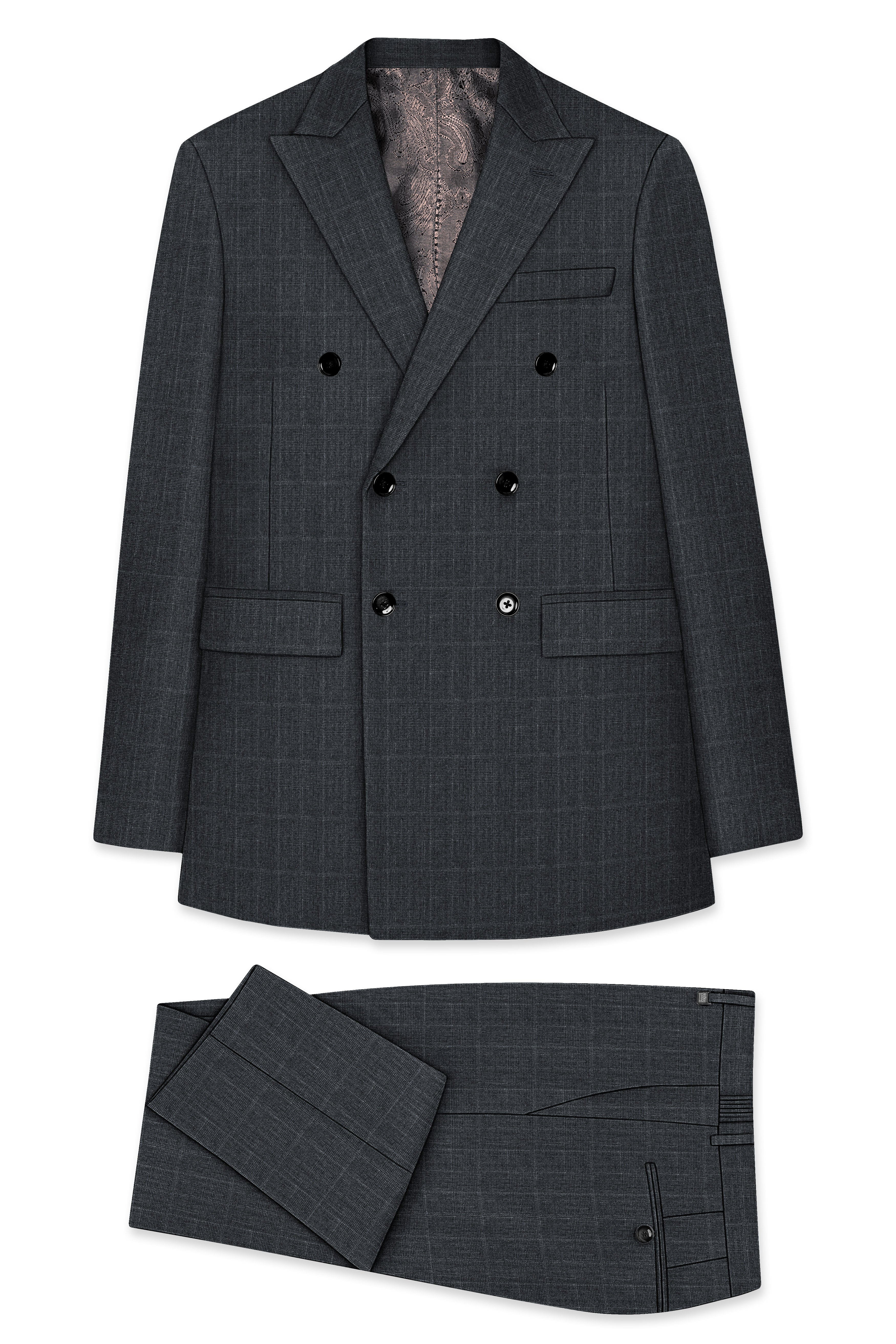 Flint Gray Subtle Checkered Wool Rich Double Breasted Suit