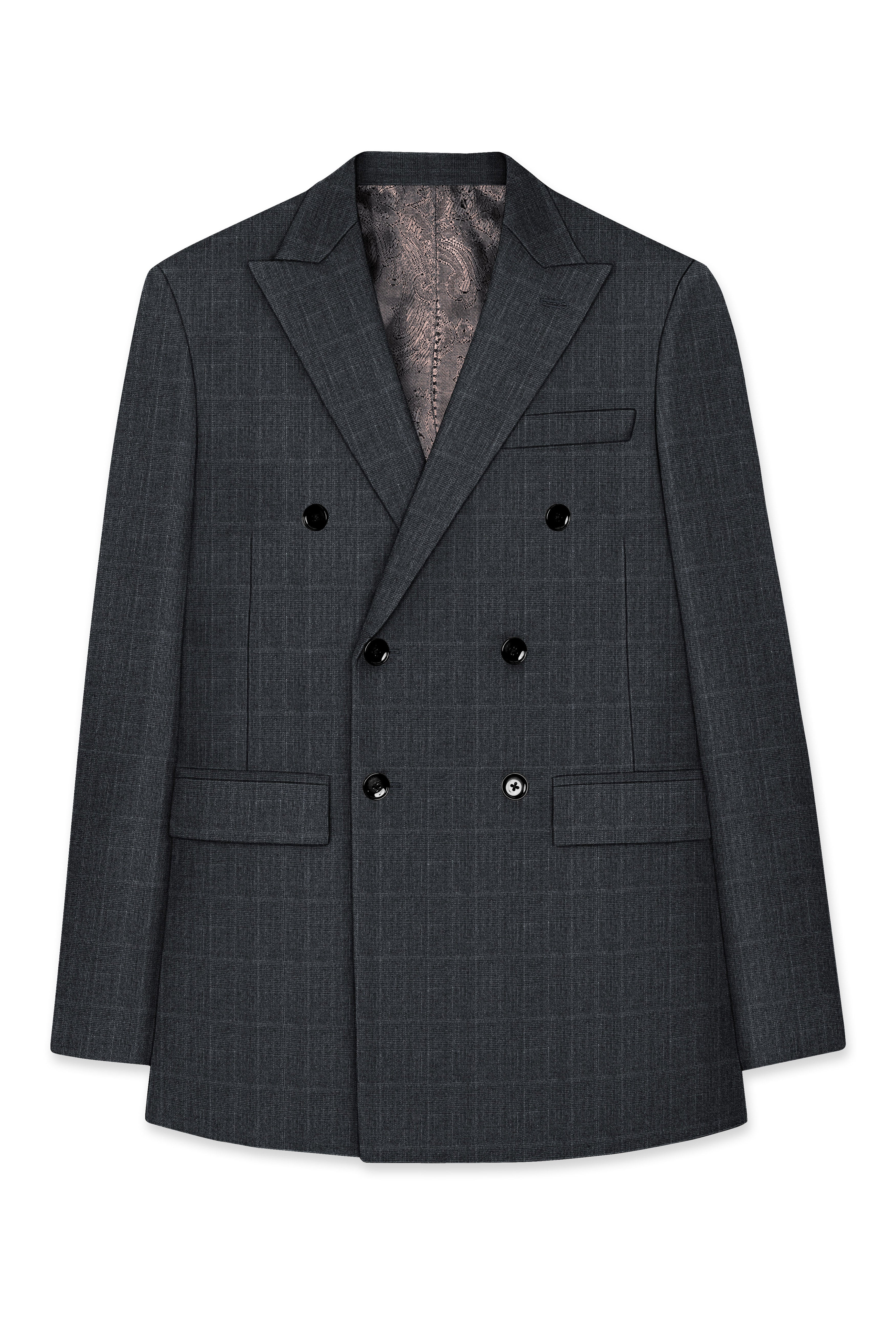 Flint Gray Subtle Checkered Wool Rich Double Breasted Suit