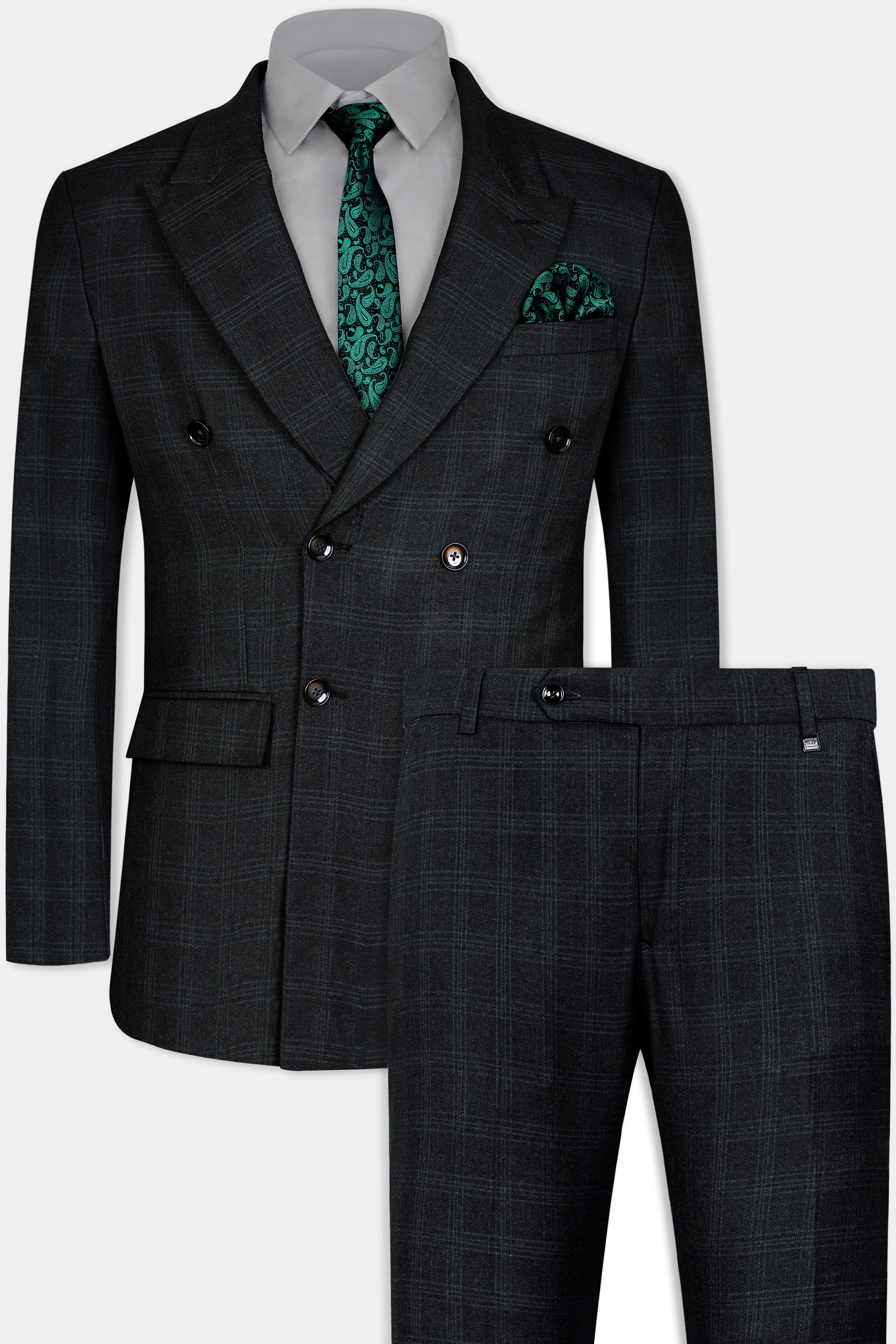 Onyx Black Subtle Checkered Wool Rich Double Breasted Suit ST2999-DB-36, ST2999-DB-38, ST2999-DB-40, ST2999-DB-42, ST2999-DB-44, ST2999-DB-46, ST2999-DB-48, ST2999-DB-50, ST2999-DB-52, ST2999-DB-54, ST2999-DB-56, ST2999-DB-58, ST2999-DB-60