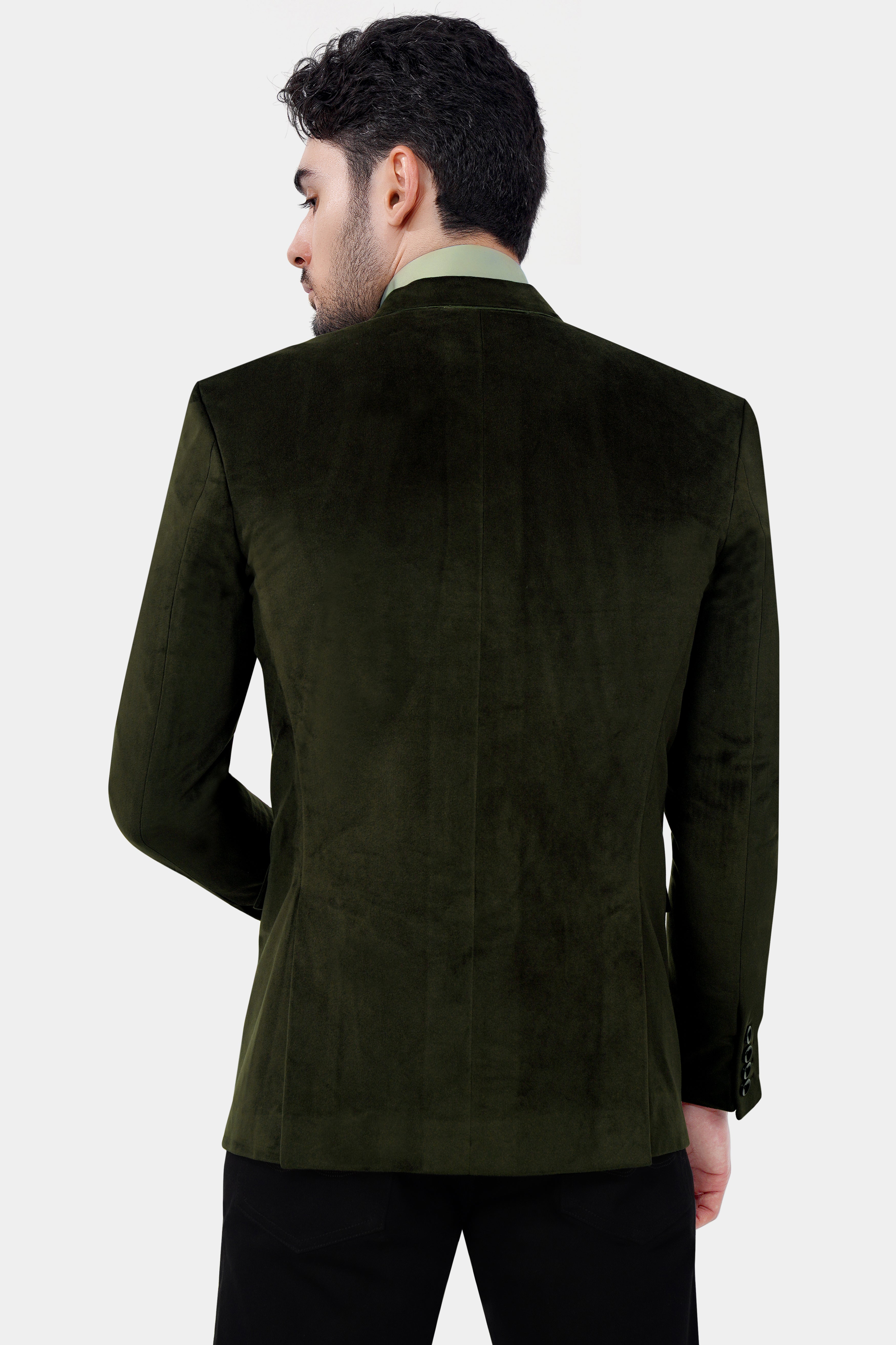 Rangoon Green Single Breasted Velvet Blazer With Jade Black Jeans