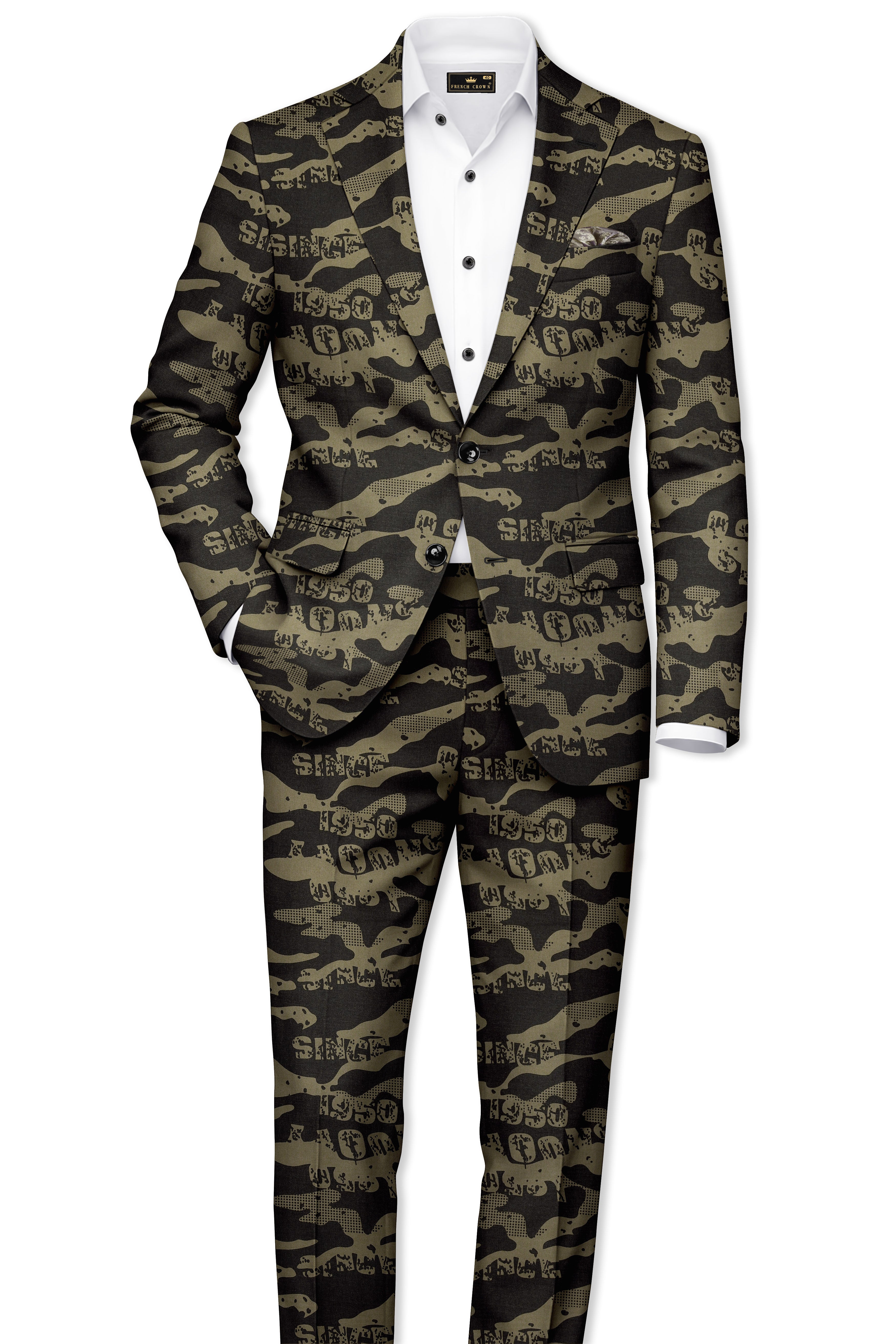 Jade Black and Woodland Green Printed Premium Cotton Single-Breasted Suit