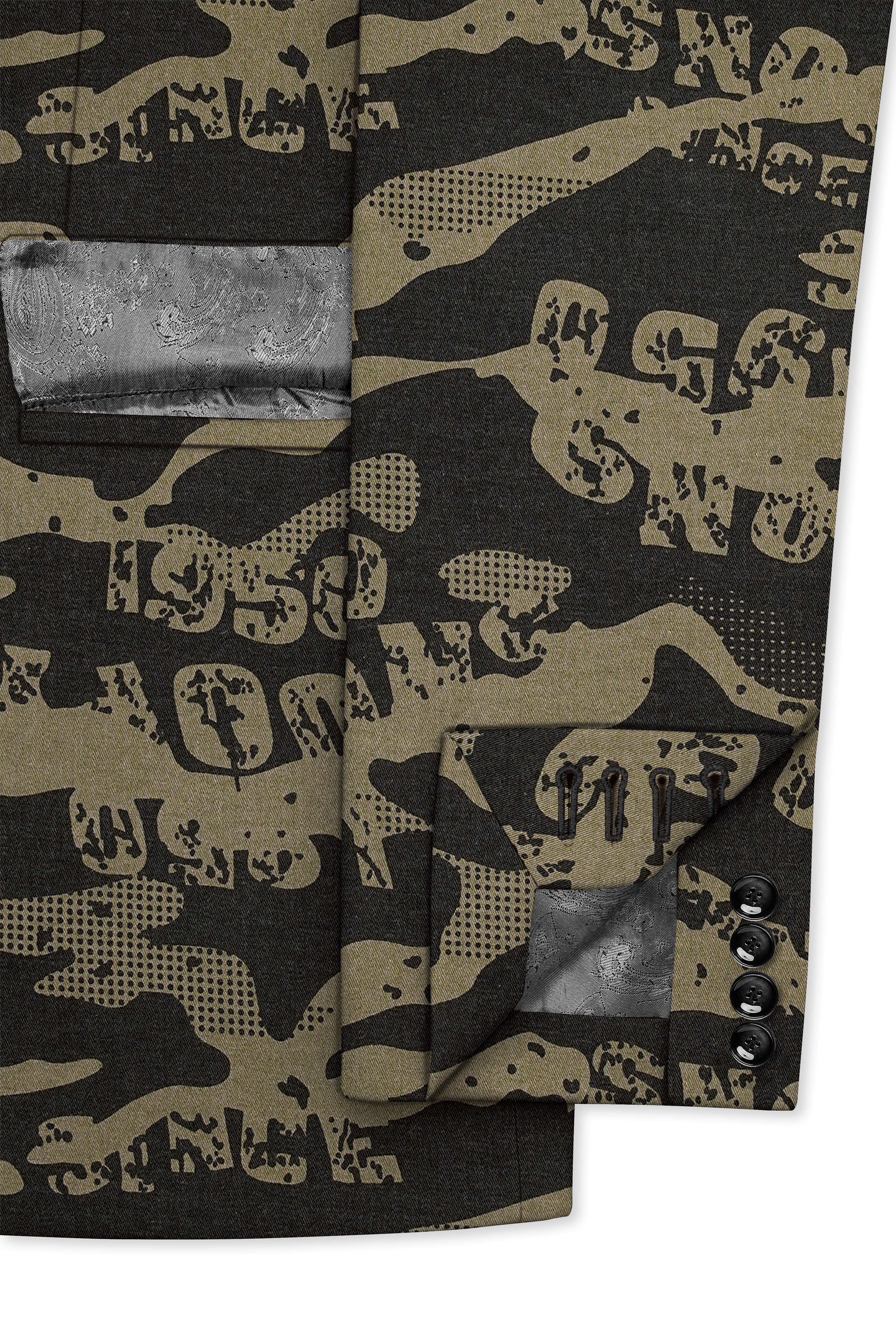 Jade Black and Woodland Green Printed Premium Cotton Single-Breasted Suit