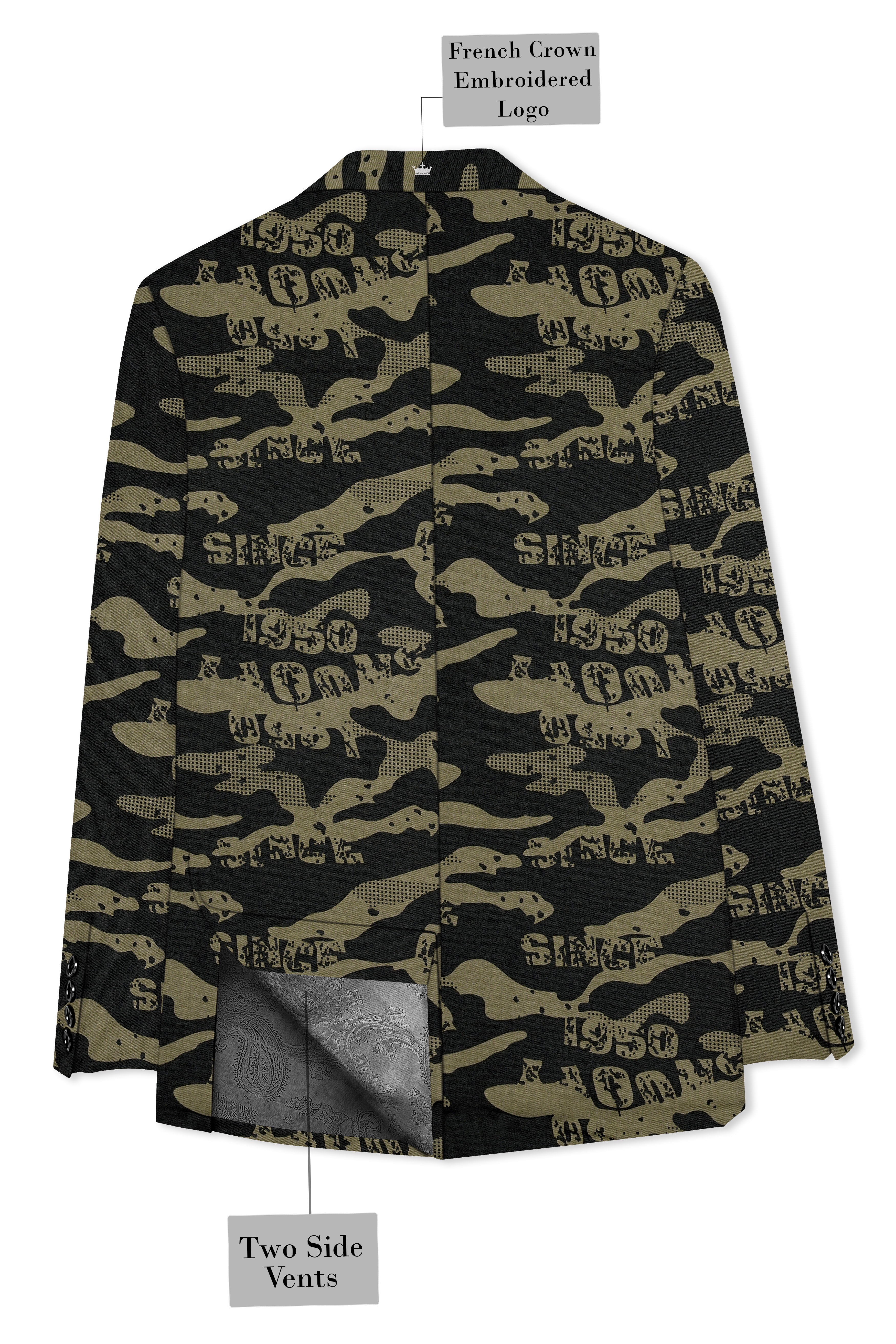 Jade Black and Woodland Green Printed Premium Cotton Single-Breasted Suit