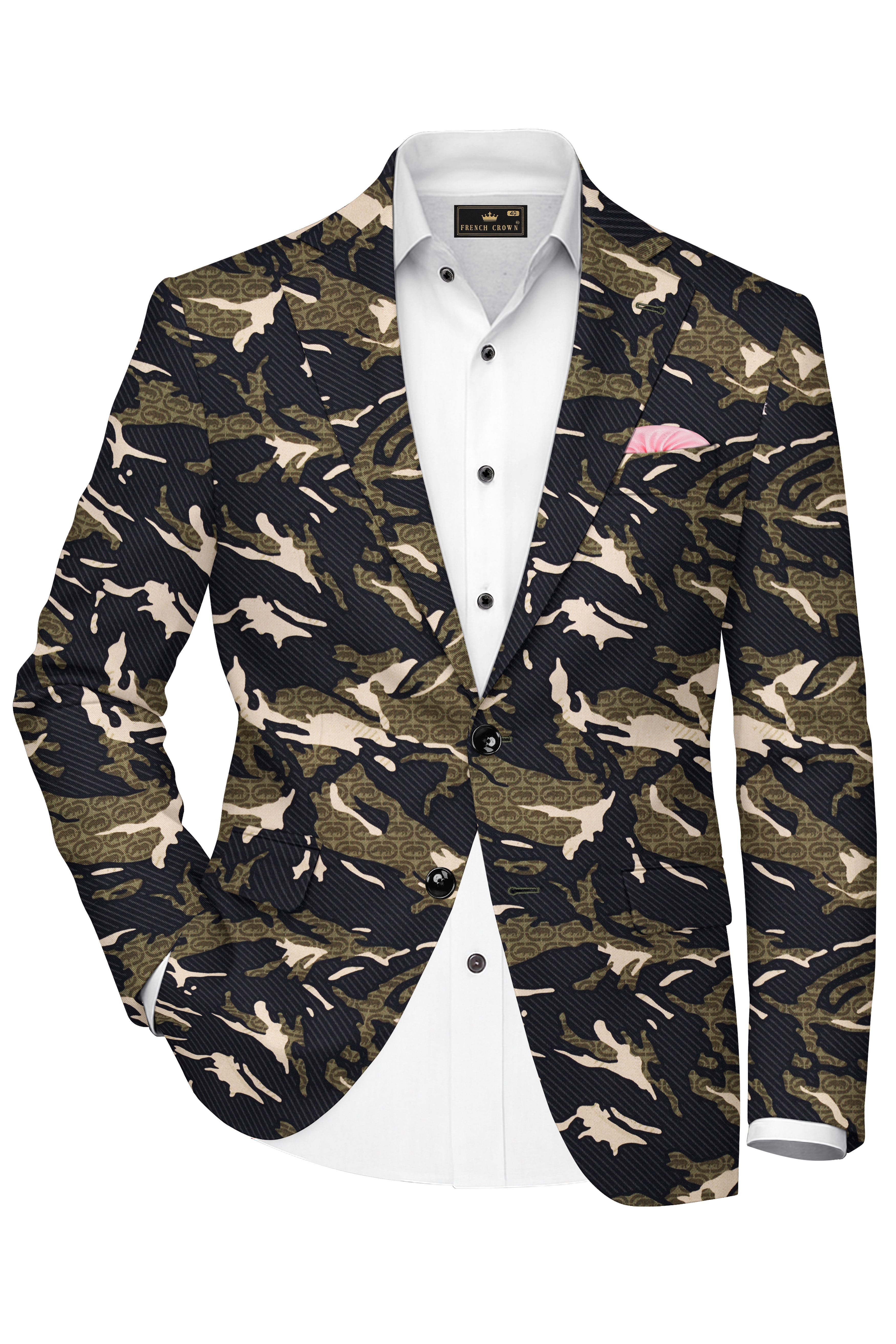 Mirage Black and Sage Green Printed Premium Cotton Single-Breasted Suit