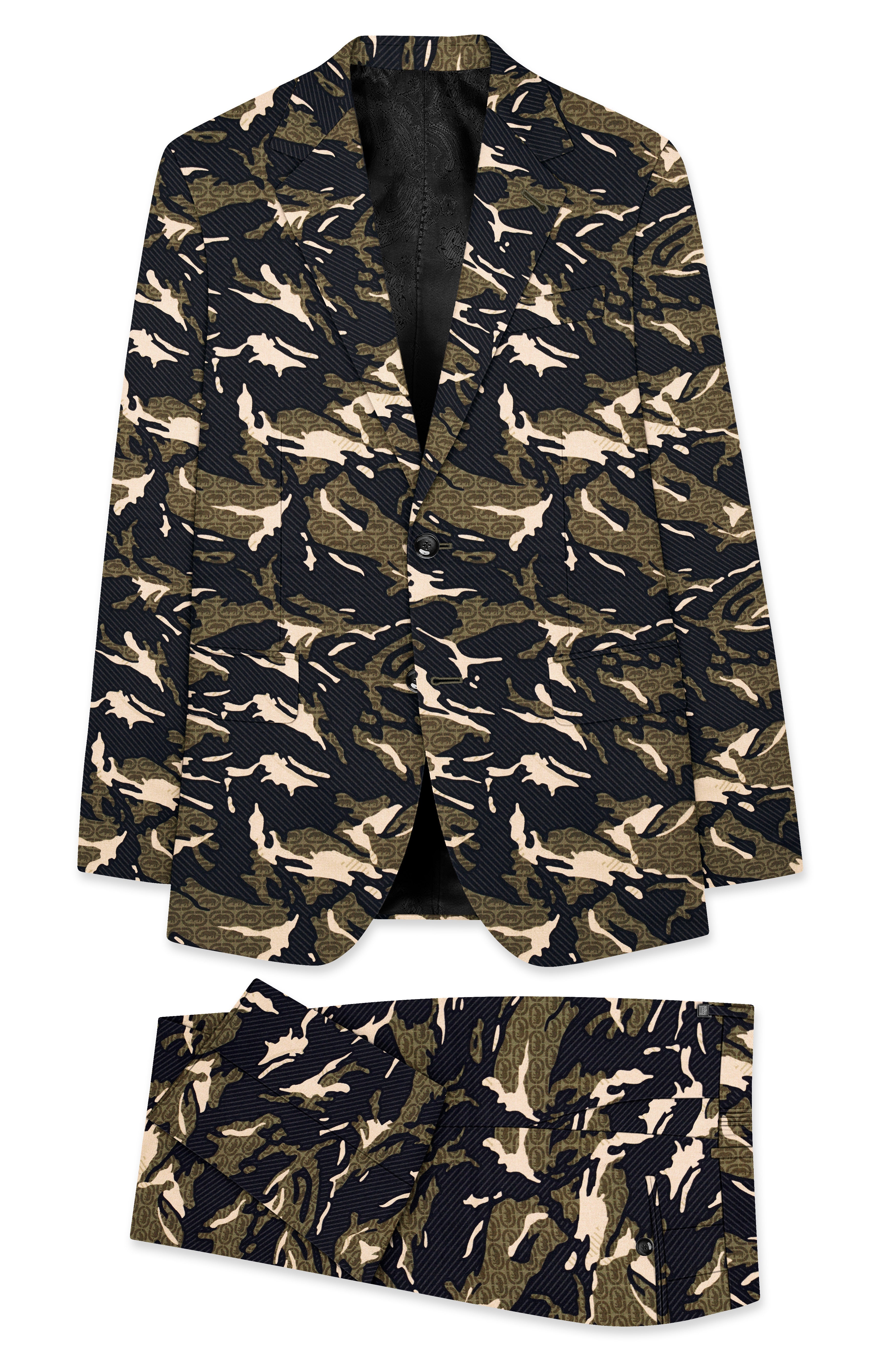 Mirage Black and Sage Green Printed Premium Cotton Single-Breasted Suit