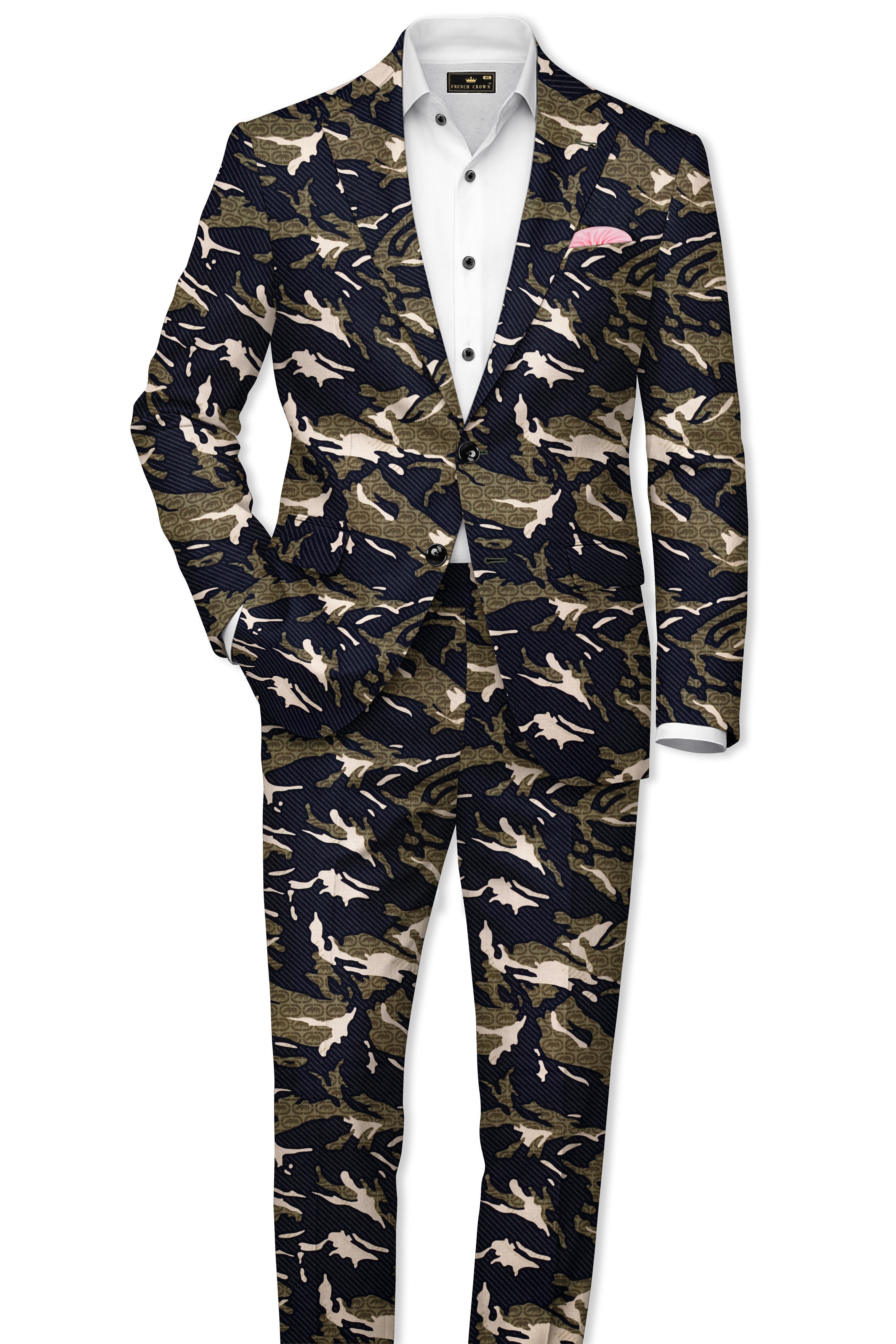 Mirage Black and Sage Green Printed Premium Cotton Single-Breasted Suit