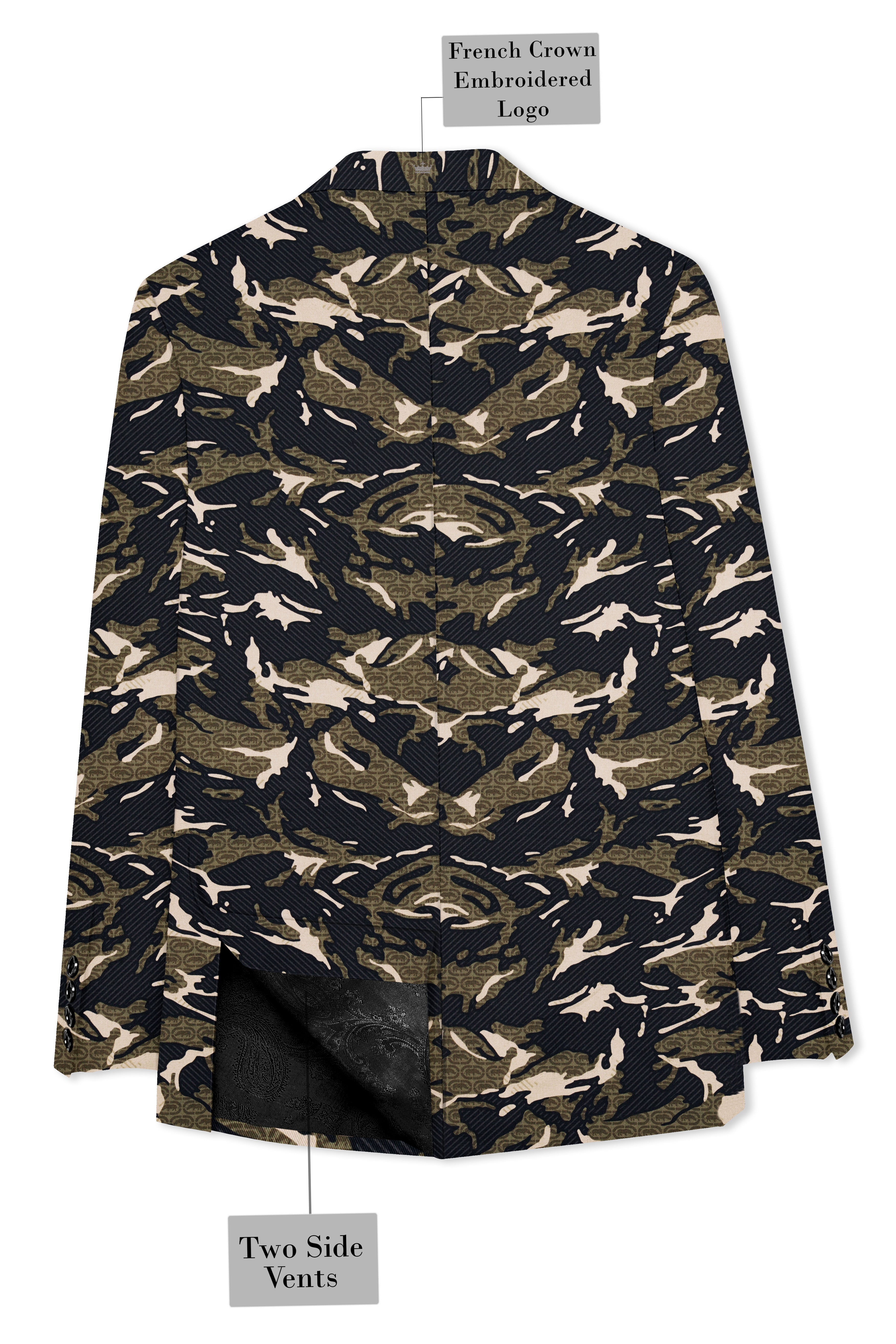 Mirage Black and Sage Green Printed Premium Cotton Single-Breasted Suit