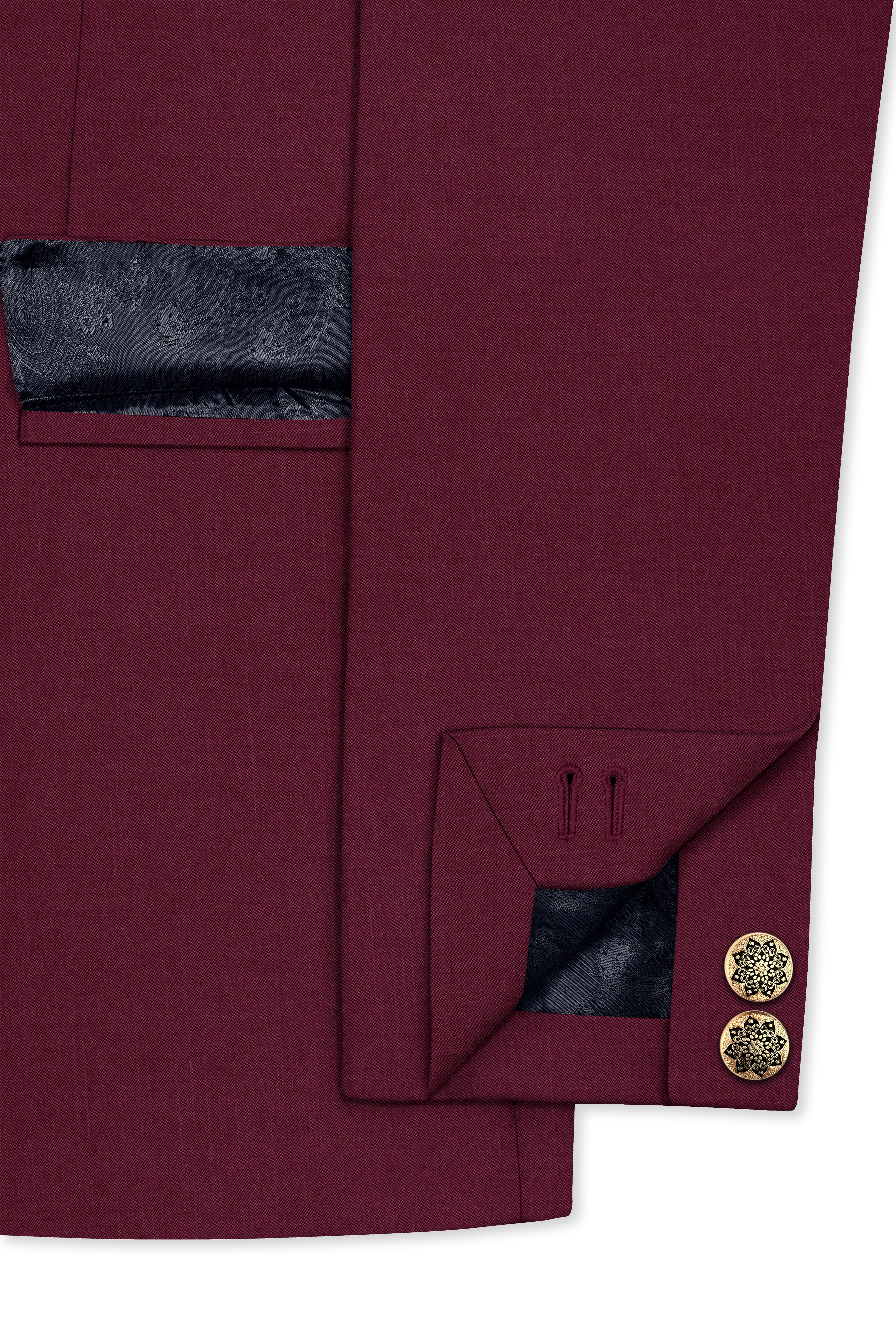 Bordeaux Maroon Cross Placket Wool Rich Bandhgala Suit