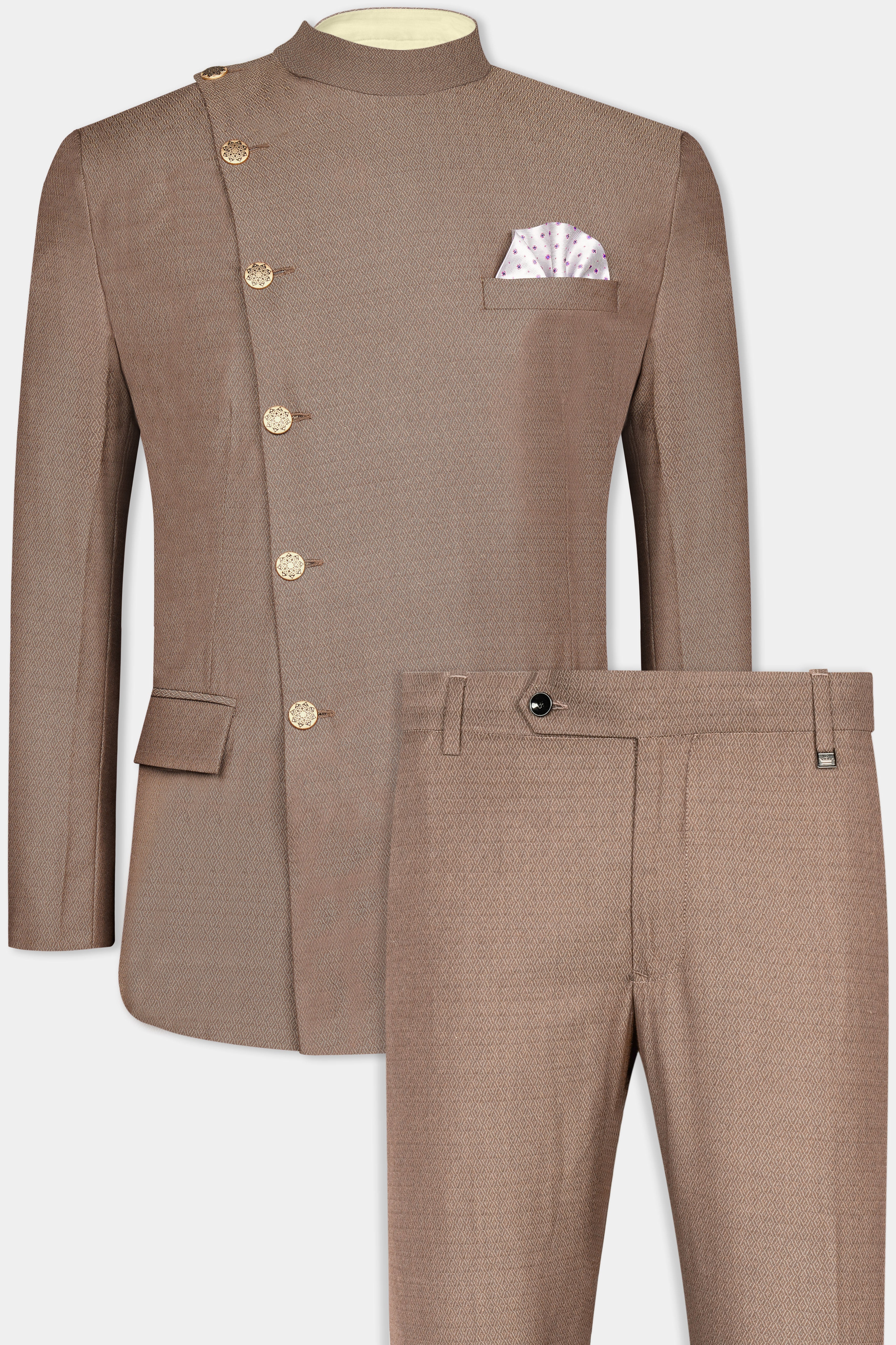 Hemp Brown Cross Buttoned Wool Rich Bandhgala Suit ST3058-CBG2-36, ST3058-CBG2-38, ST3058-CBG2-40, ST3058-CBG2-42, ST3058-CBG2-44, ST3058-CBG2-46, ST3058-CBG2-48, ST3058-CBG2-50, ST3058-CBG2-52, ST3058-CBG2-54, ST3058-CBG2-56, ST3058-CBG2-58, ST3058-CBG2-60