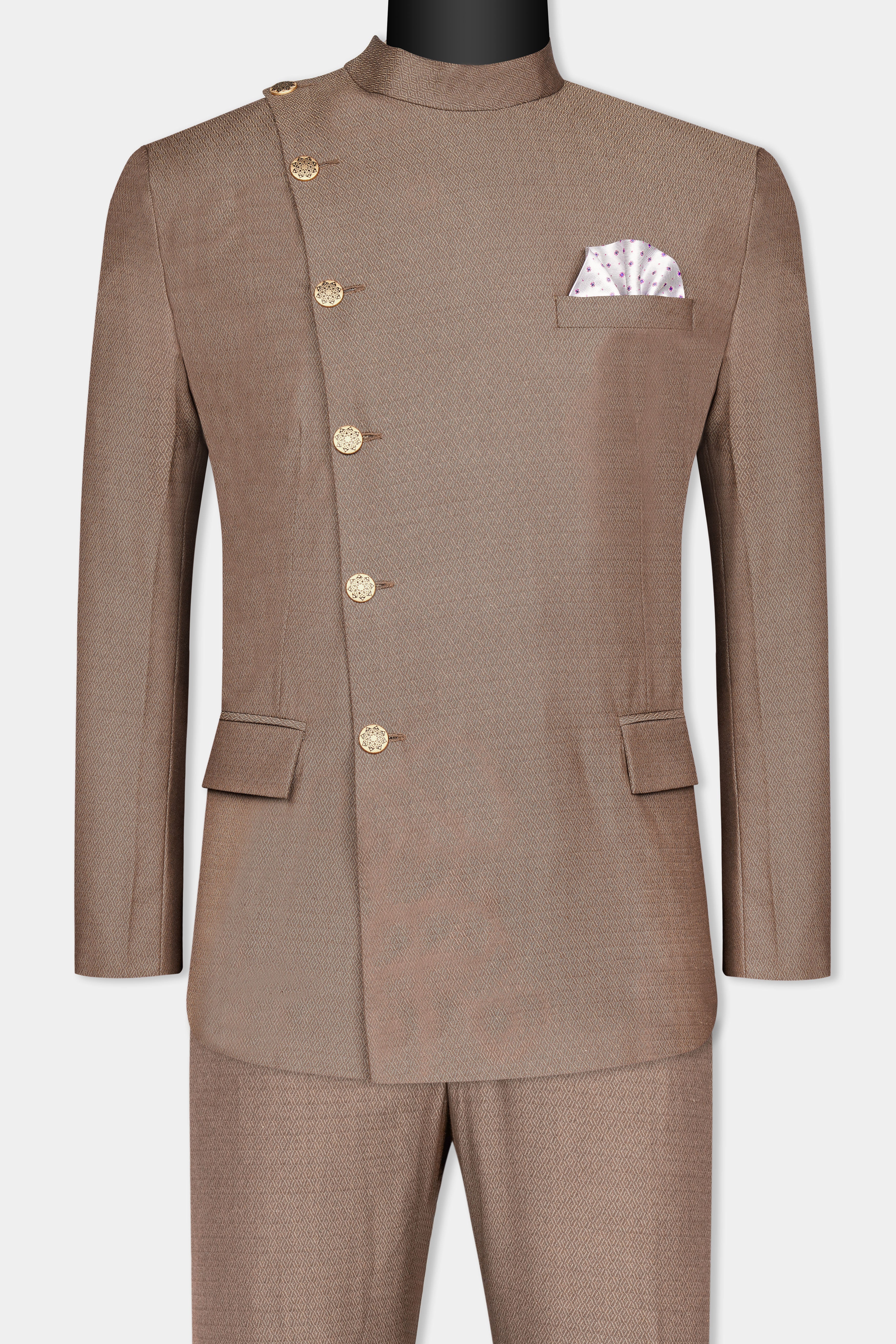Hemp Brown Cross Buttoned Wool Rich Bandhgala Suit ST3058-CBG2-36, ST3058-CBG2-38, ST3058-CBG2-40, ST3058-CBG2-42, ST3058-CBG2-44, ST3058-CBG2-46, ST3058-CBG2-48, ST3058-CBG2-50, ST3058-CBG2-52, ST3058-CBG2-54, ST3058-CBG2-56, ST3058-CBG2-58, ST3058-CBG2-60