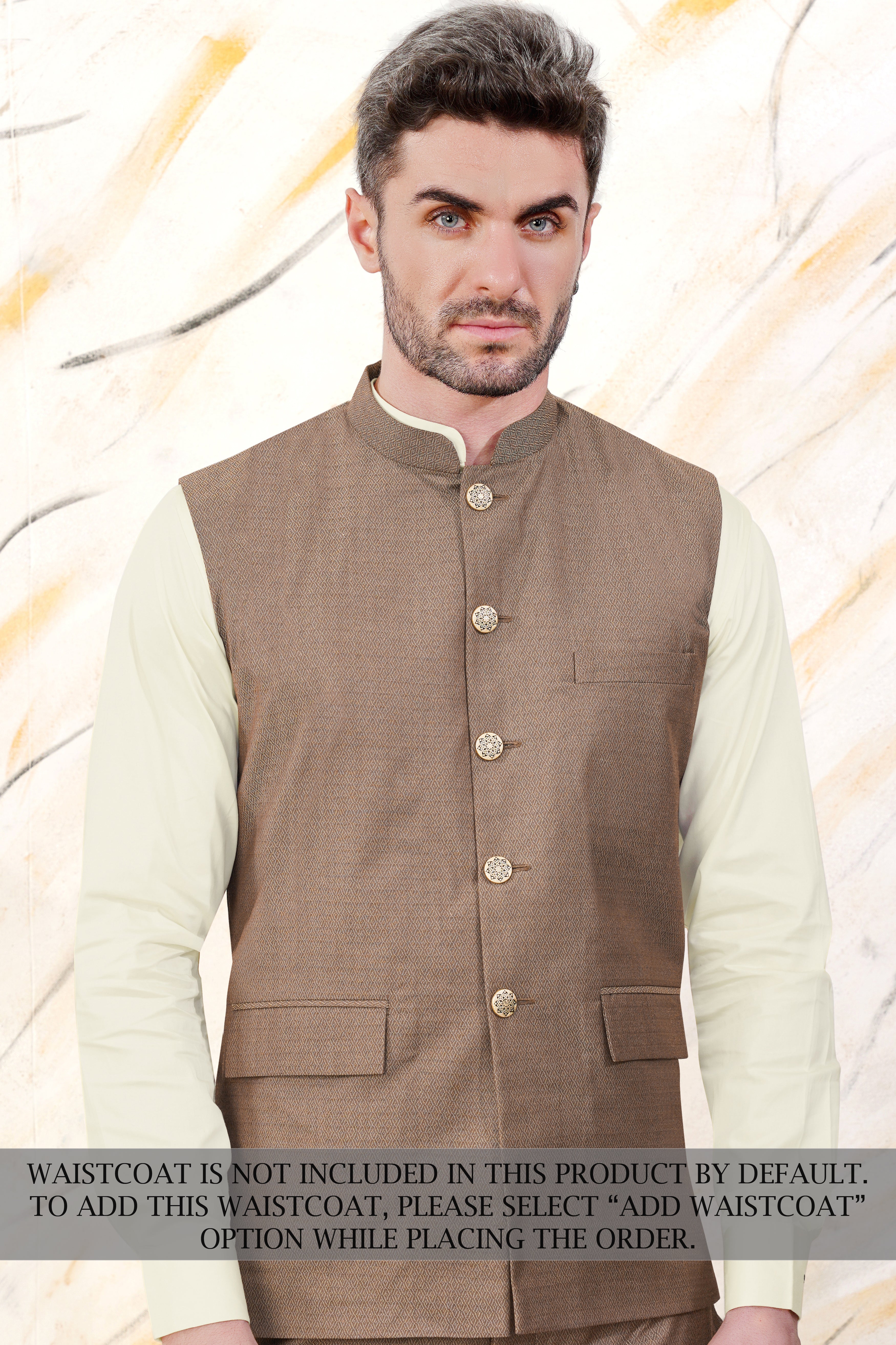 Hemp Brown Cross Placket Wool Rich Bandhgala Suit