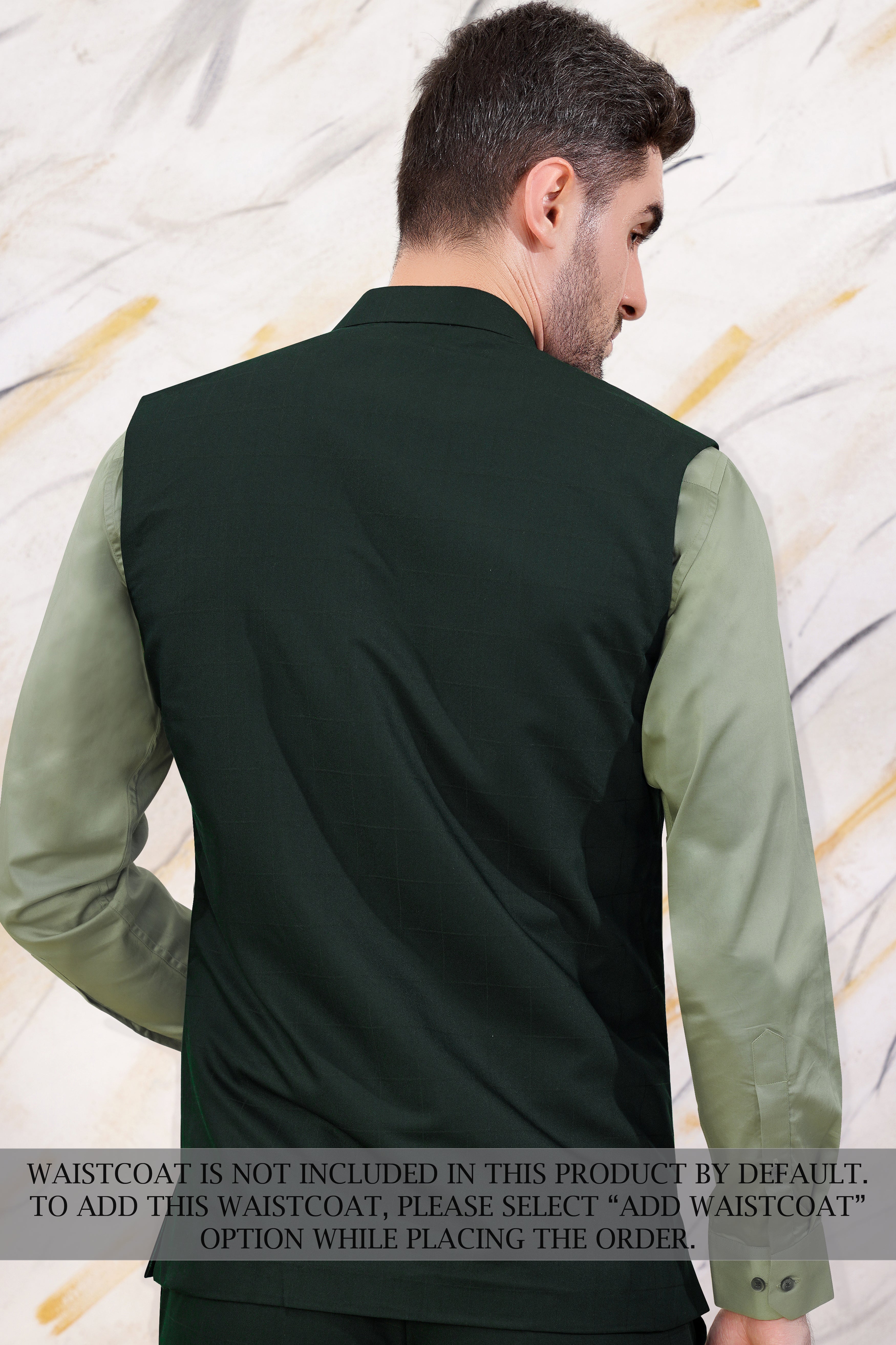 Sacramento Green Cross Buttoned Bandhgala Wool Rich Suit