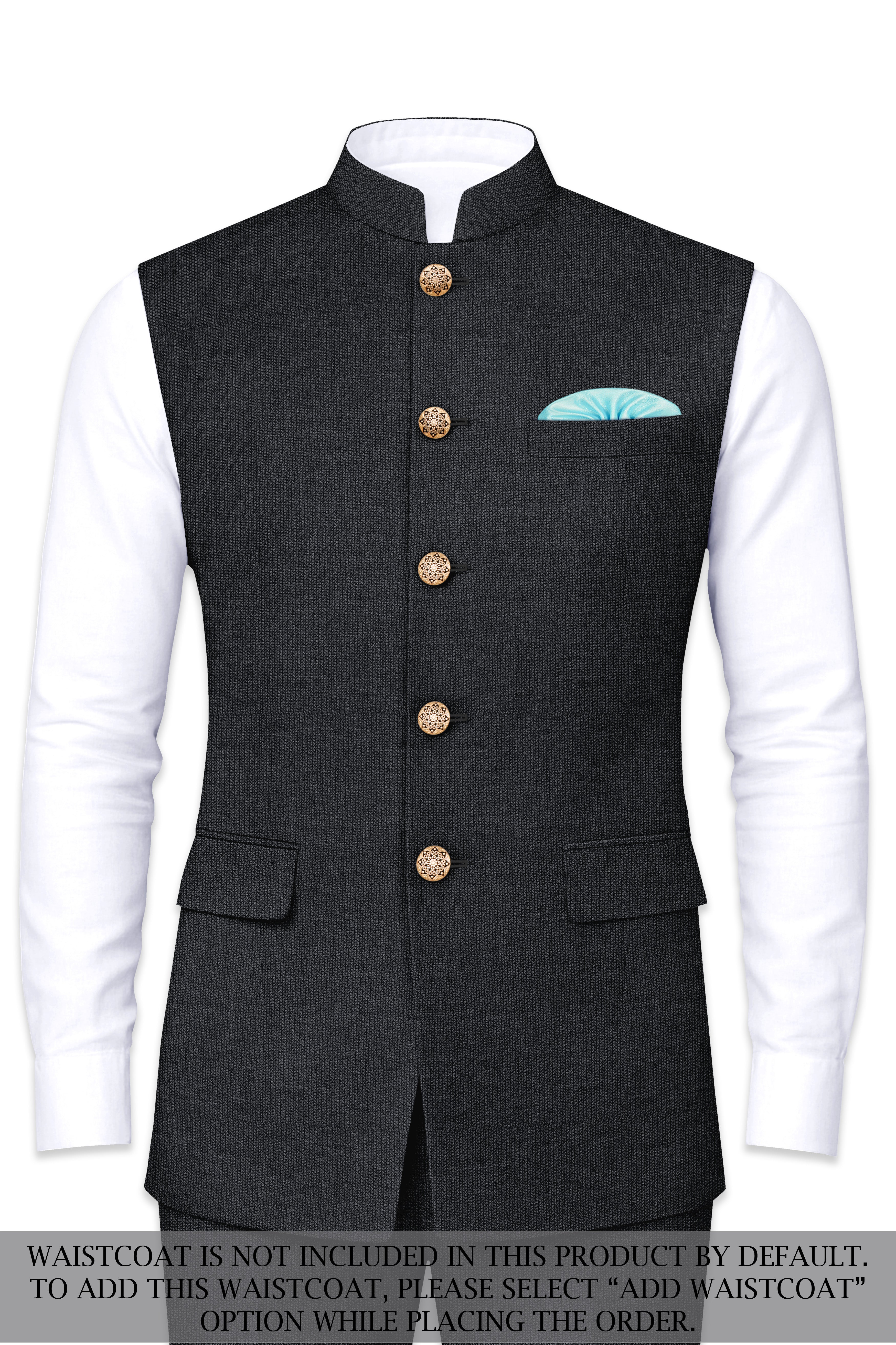 Gunmetal Grey Cross Placket Wool Rich Bandhgala Suit