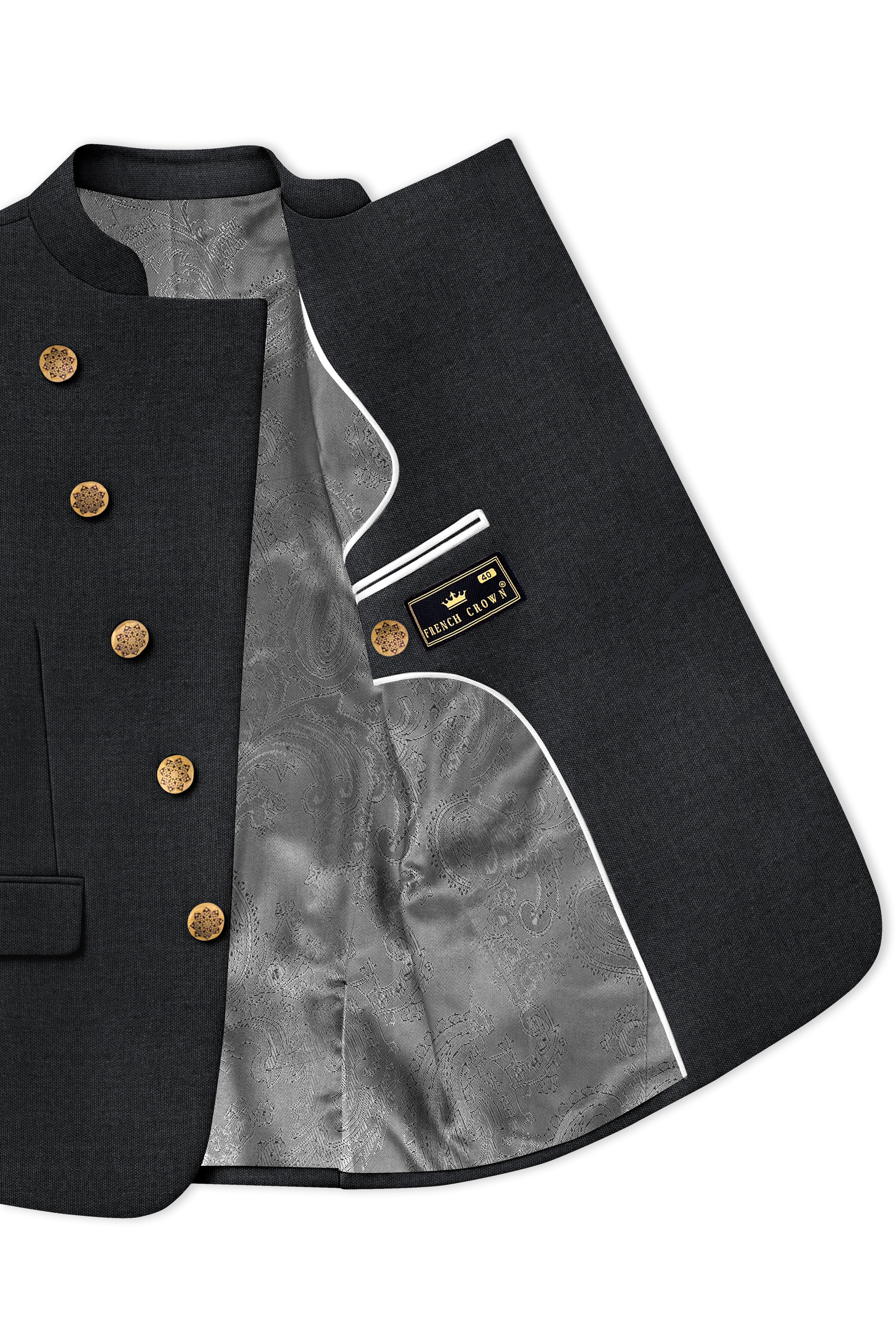 Gunmetal Grey Cross Placket Wool Rich Bandhgala Suit