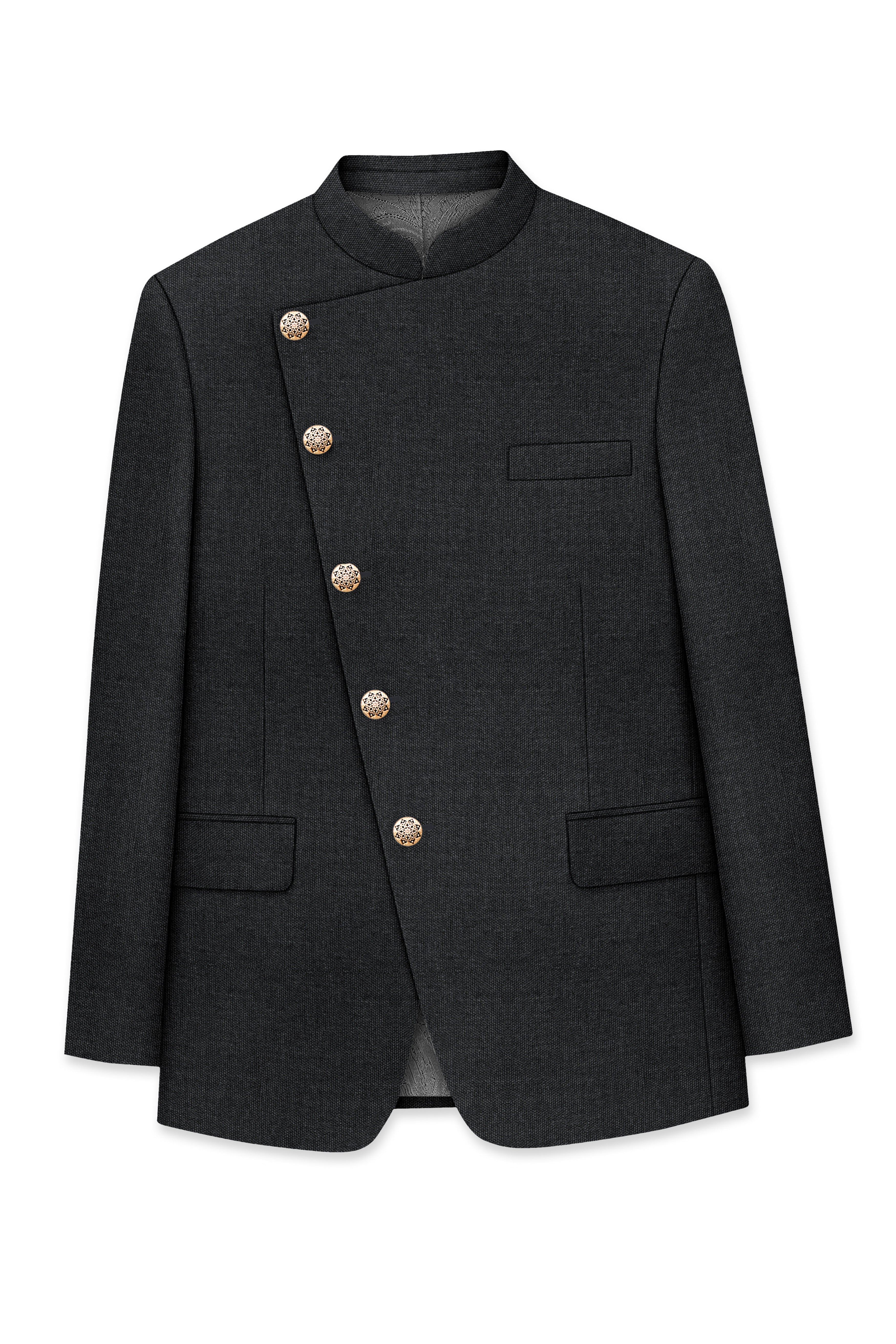 Gunmetal Grey Cross Placket Wool Rich Bandhgala Suit