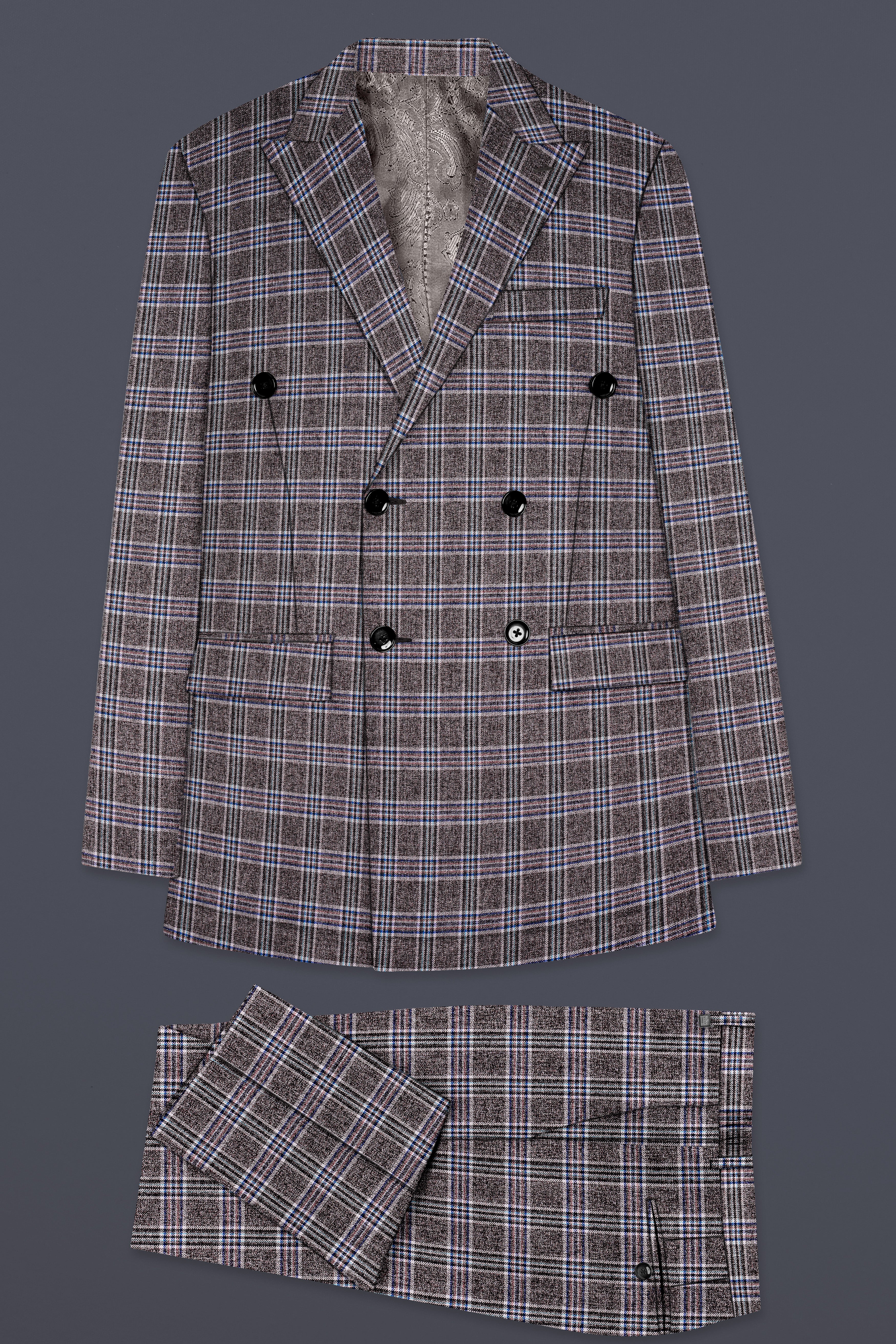 Ironside Gray and Cloud Burst Blue Plaid Wool Rich Double Breasted Suit