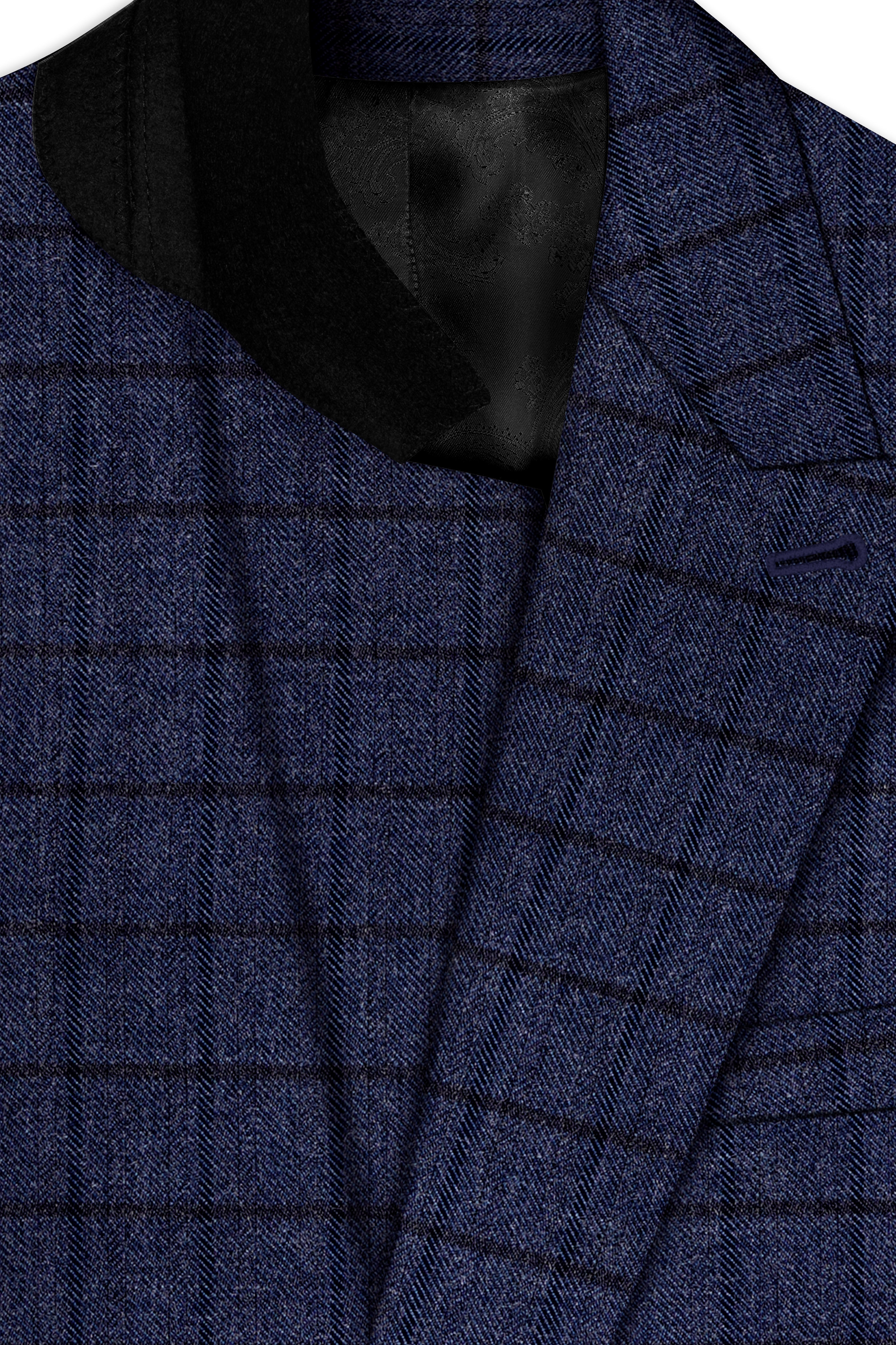 Ebony Clay Blue Windowpane Tweed Double Breasted Suit