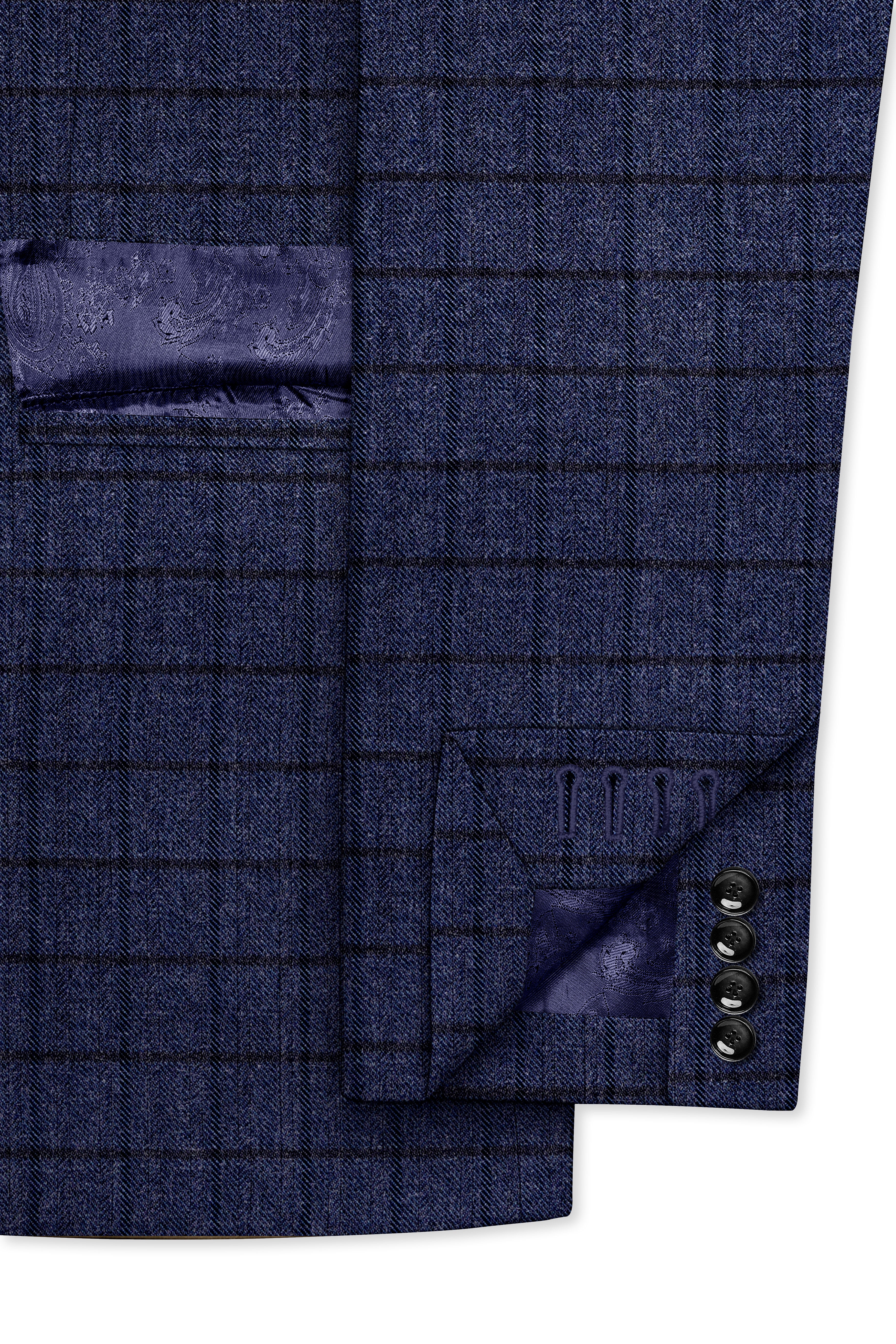 Ebony Clay Blue Windowpane Tweed Double Breasted Suit