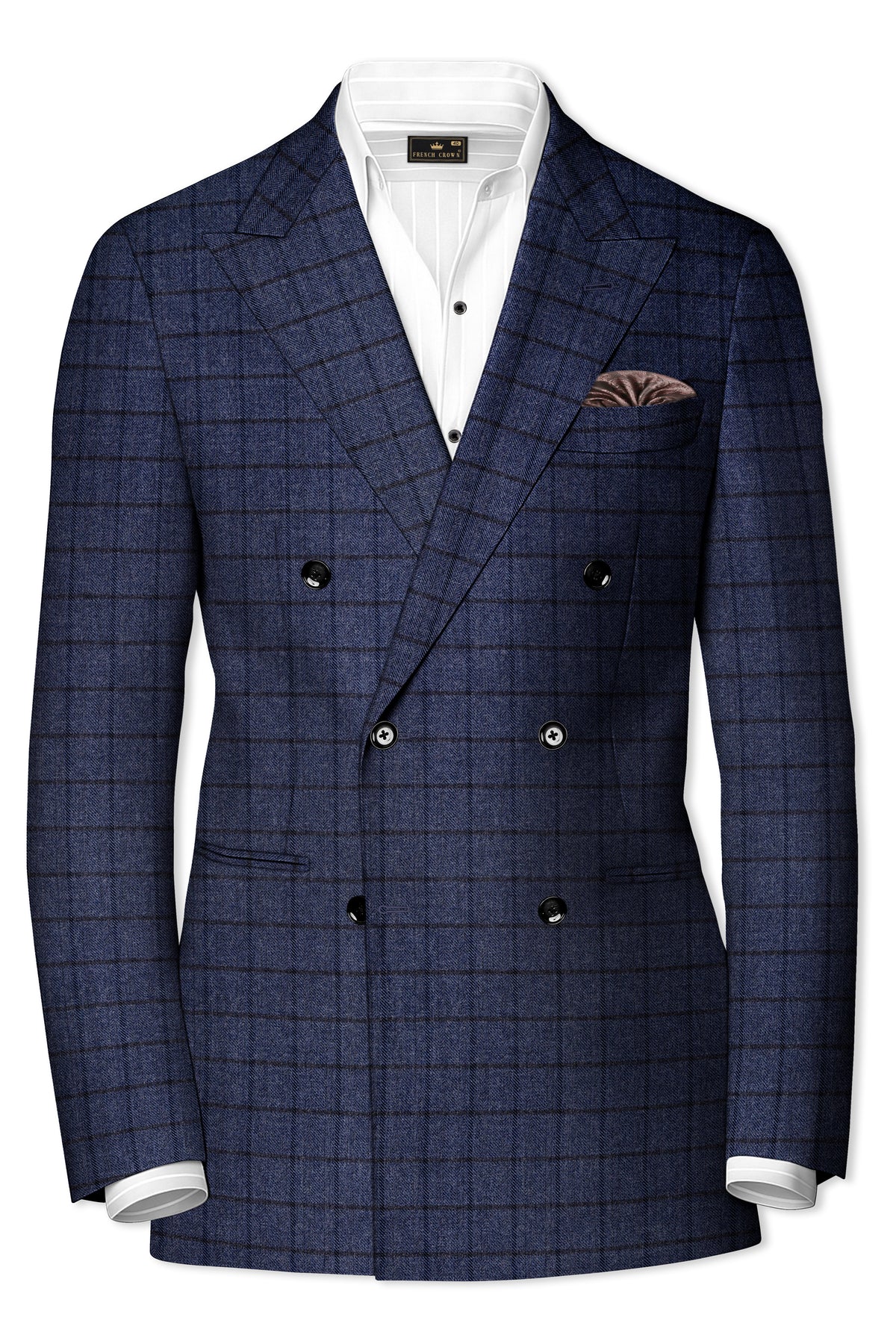 Ebony Clay Blue Windowpane Tweed Double Breasted Suit