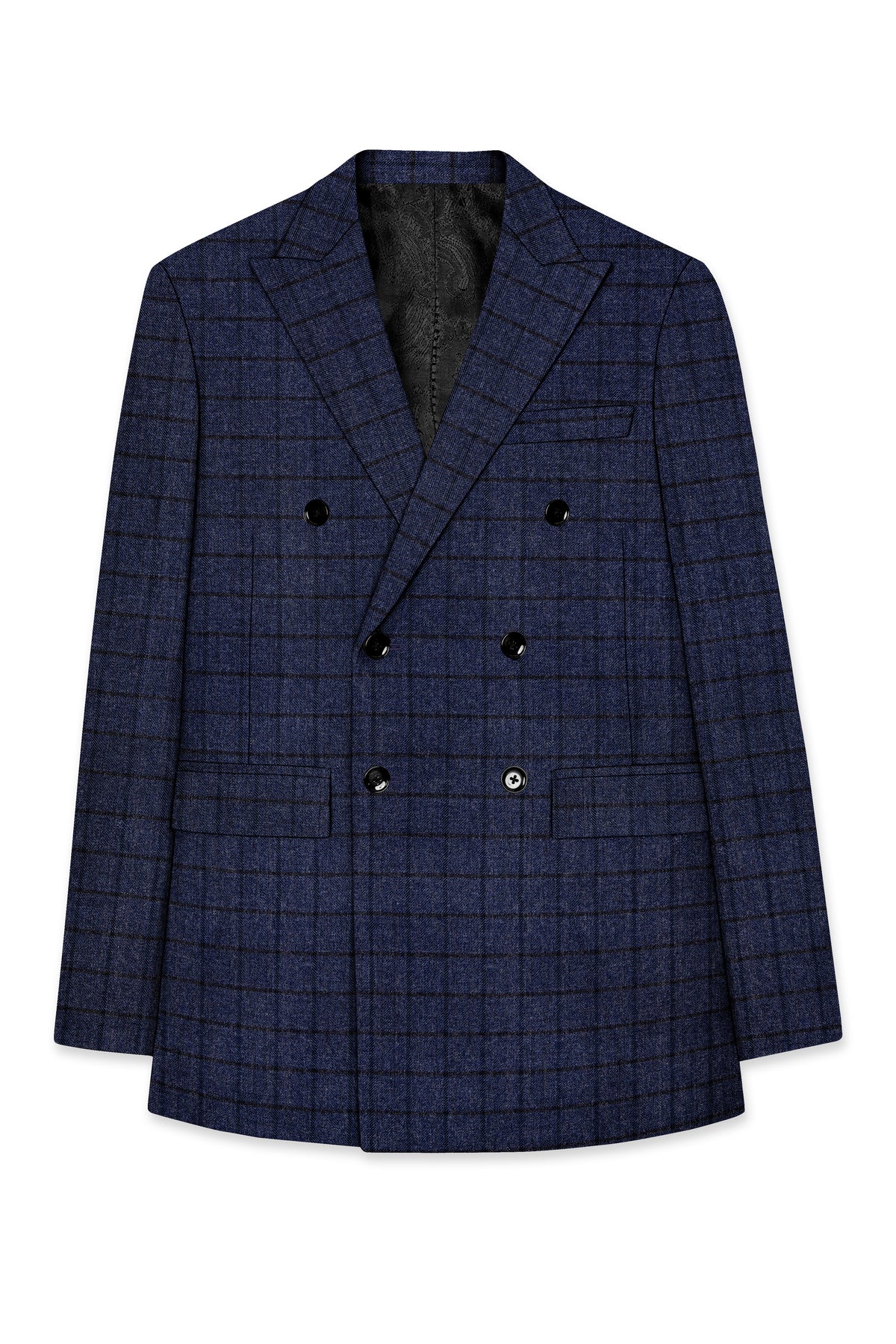 Ebony Clay Blue Windowpane Tweed Double Breasted Suit