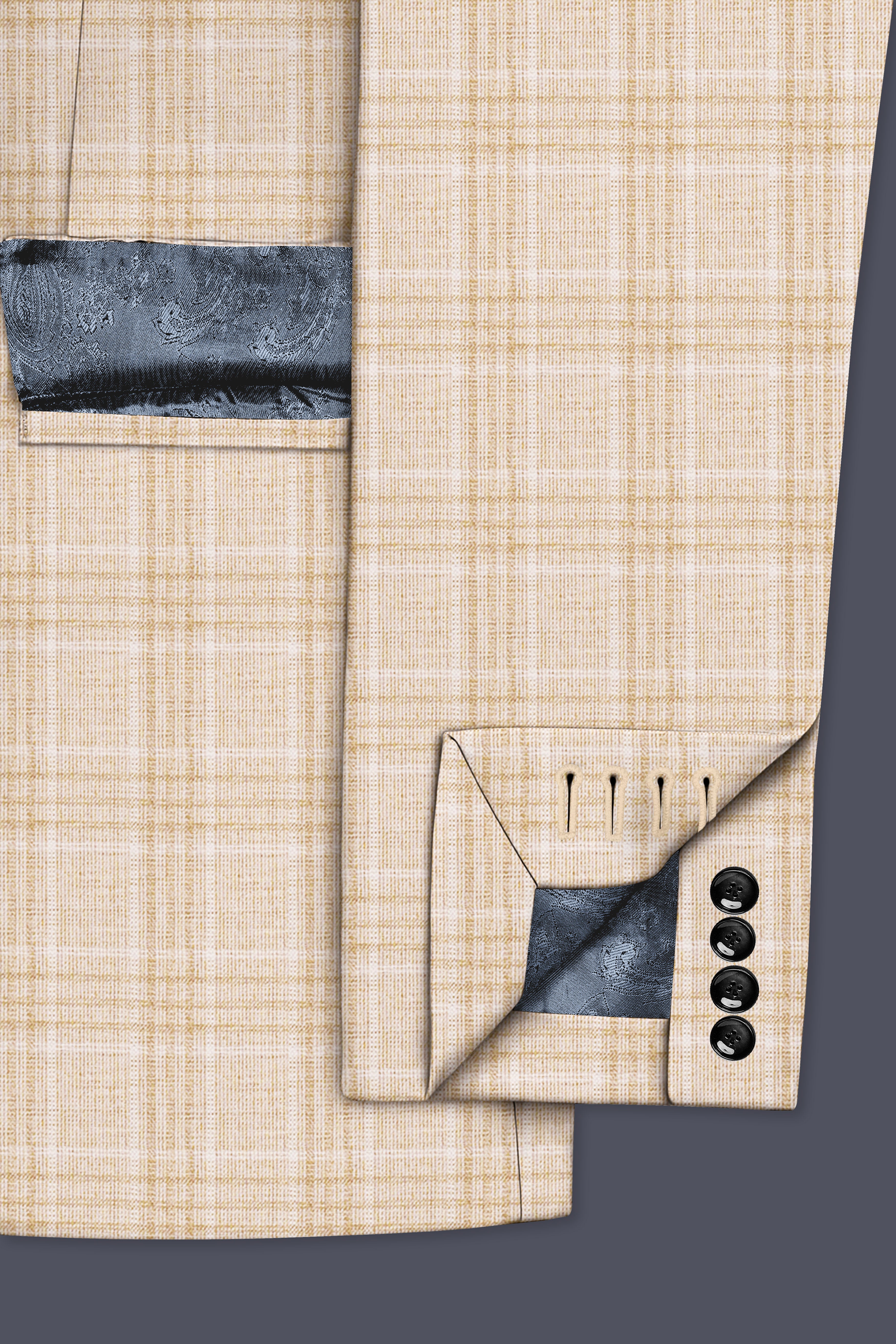 Hampton Beige Wool Rich Plaid Single Breasted Suit