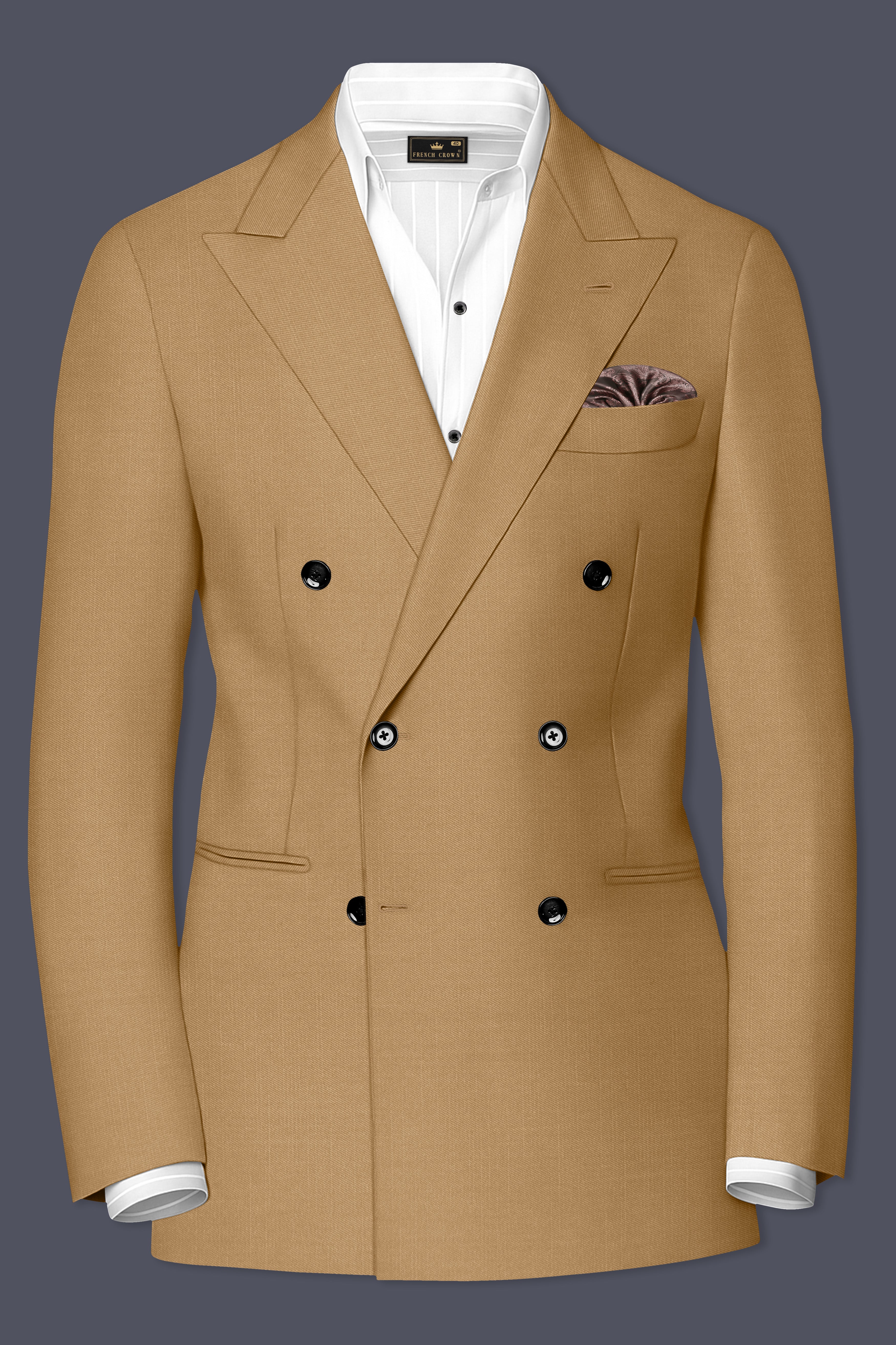 Twine Beige Wool Rich Double Breasted Suit