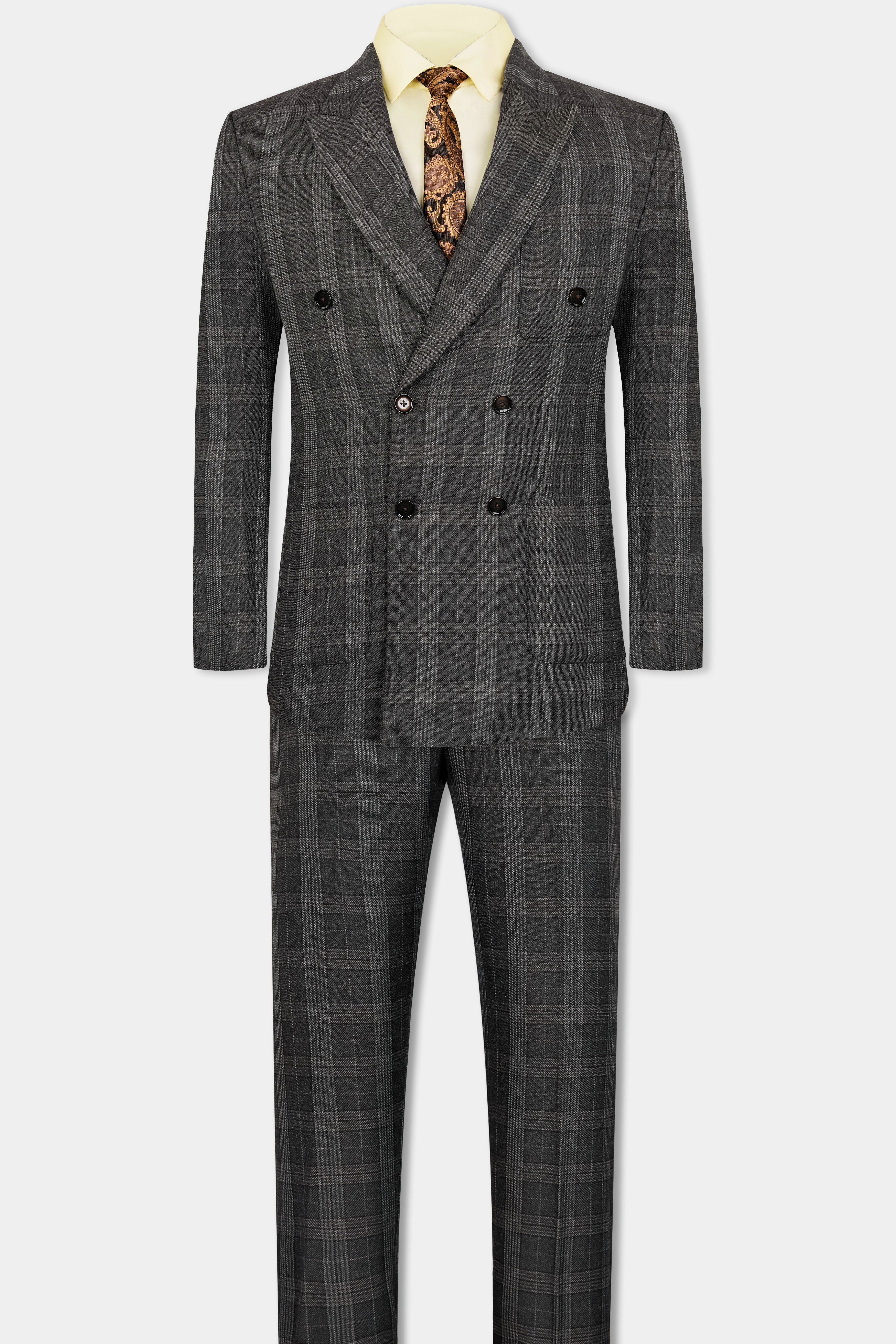 Iridium Gray Plaid Tweed Double Breasted Sports Suit