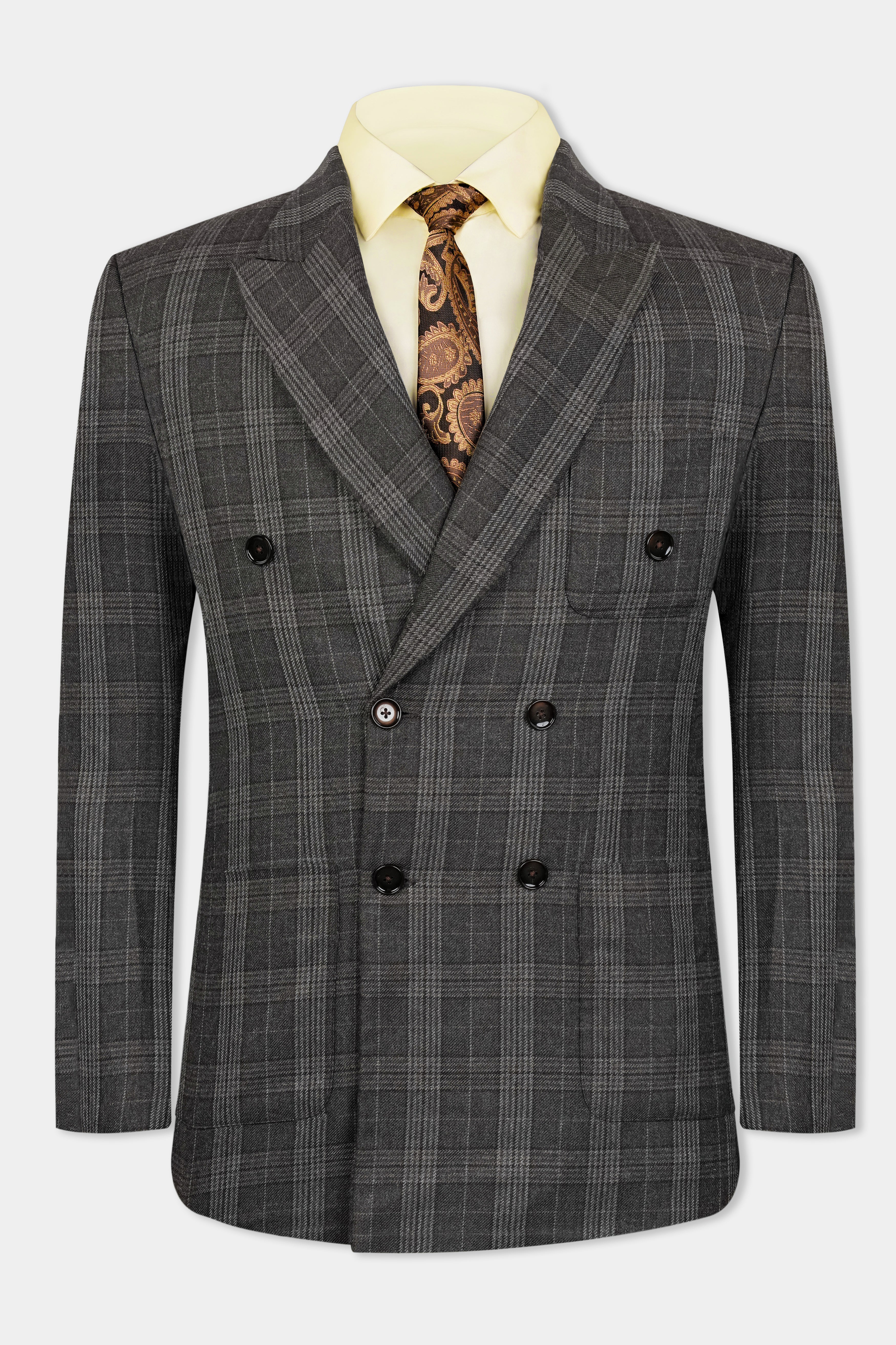 Iridium Gray Plaid Tweed Double Breasted Sports Suit