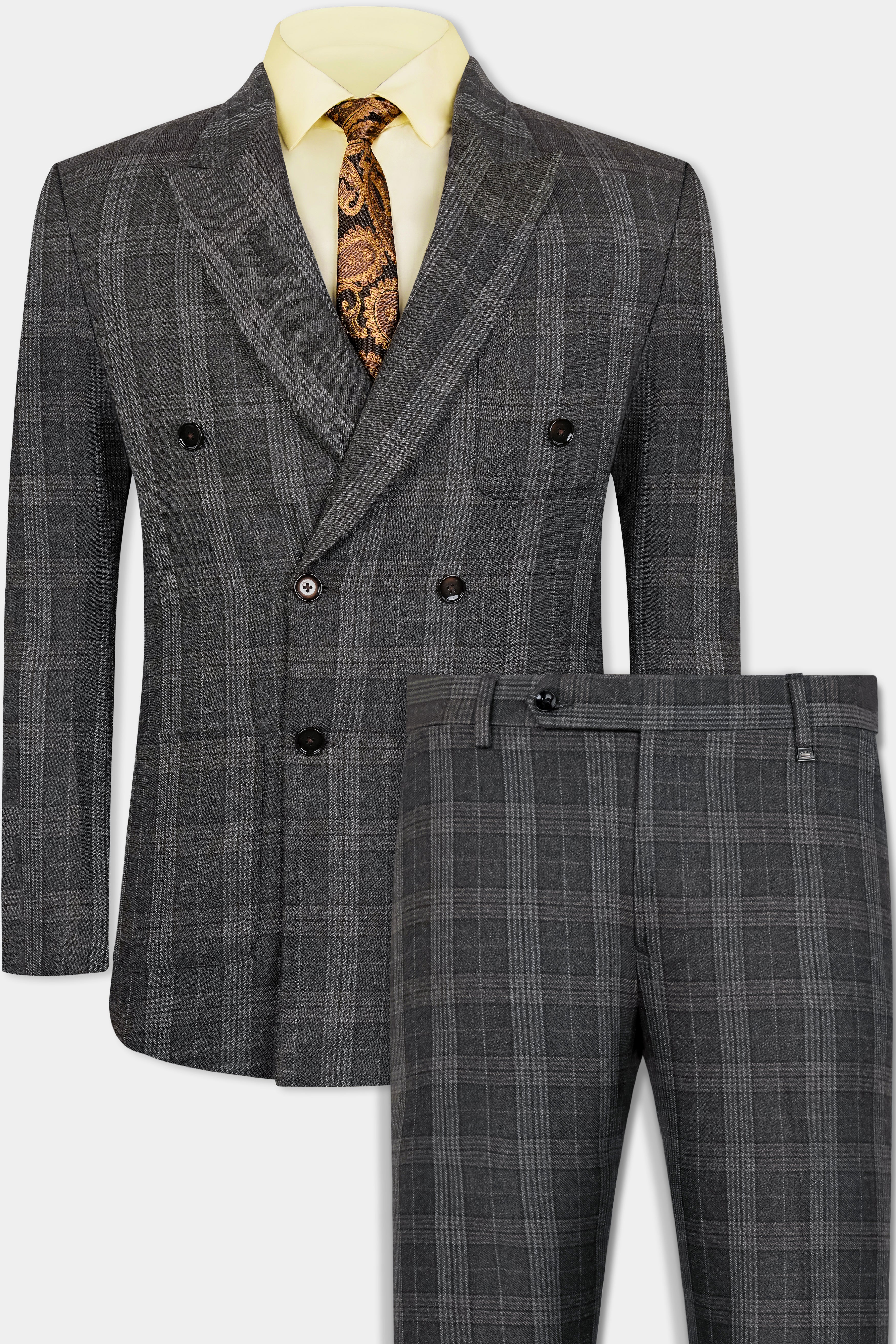 Iridium Gray Plaid Tweed Double Breasted Sports Suit