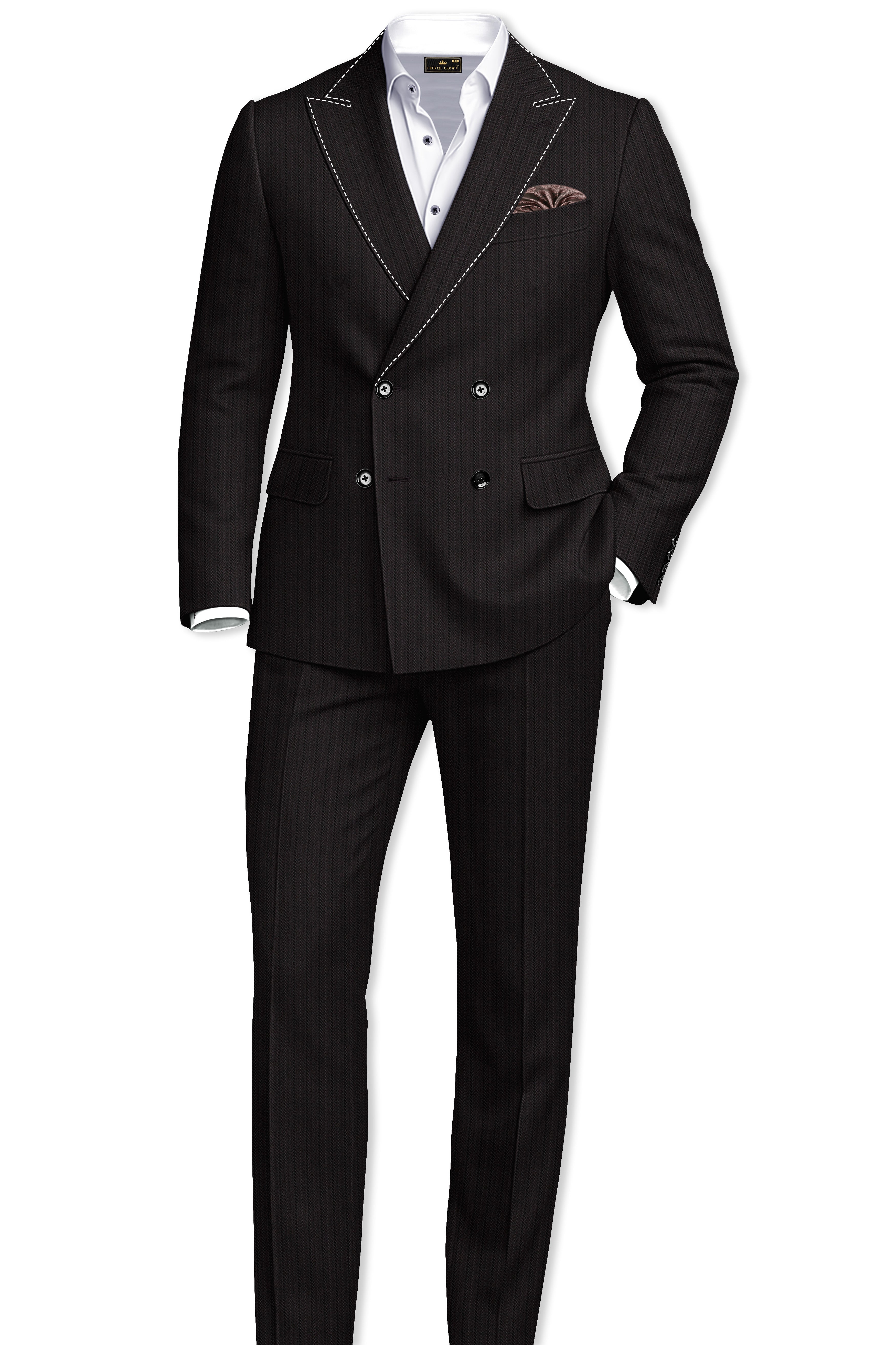 Iridium Gray Hand Stitched Lapels Wool Rich Double Breasted Designer Suit