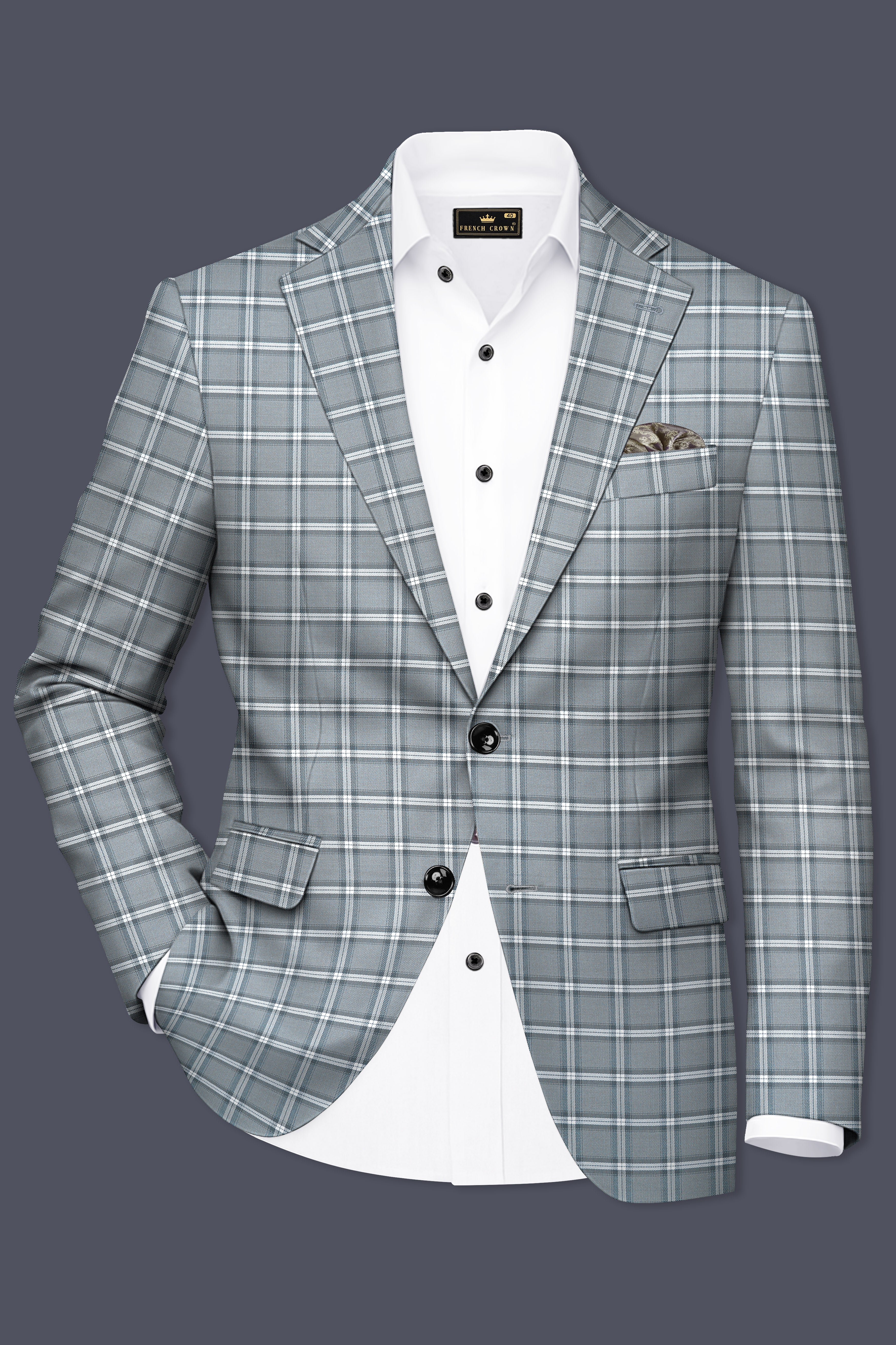 Pewter Gray and White Windowpane Wool Rich Suit