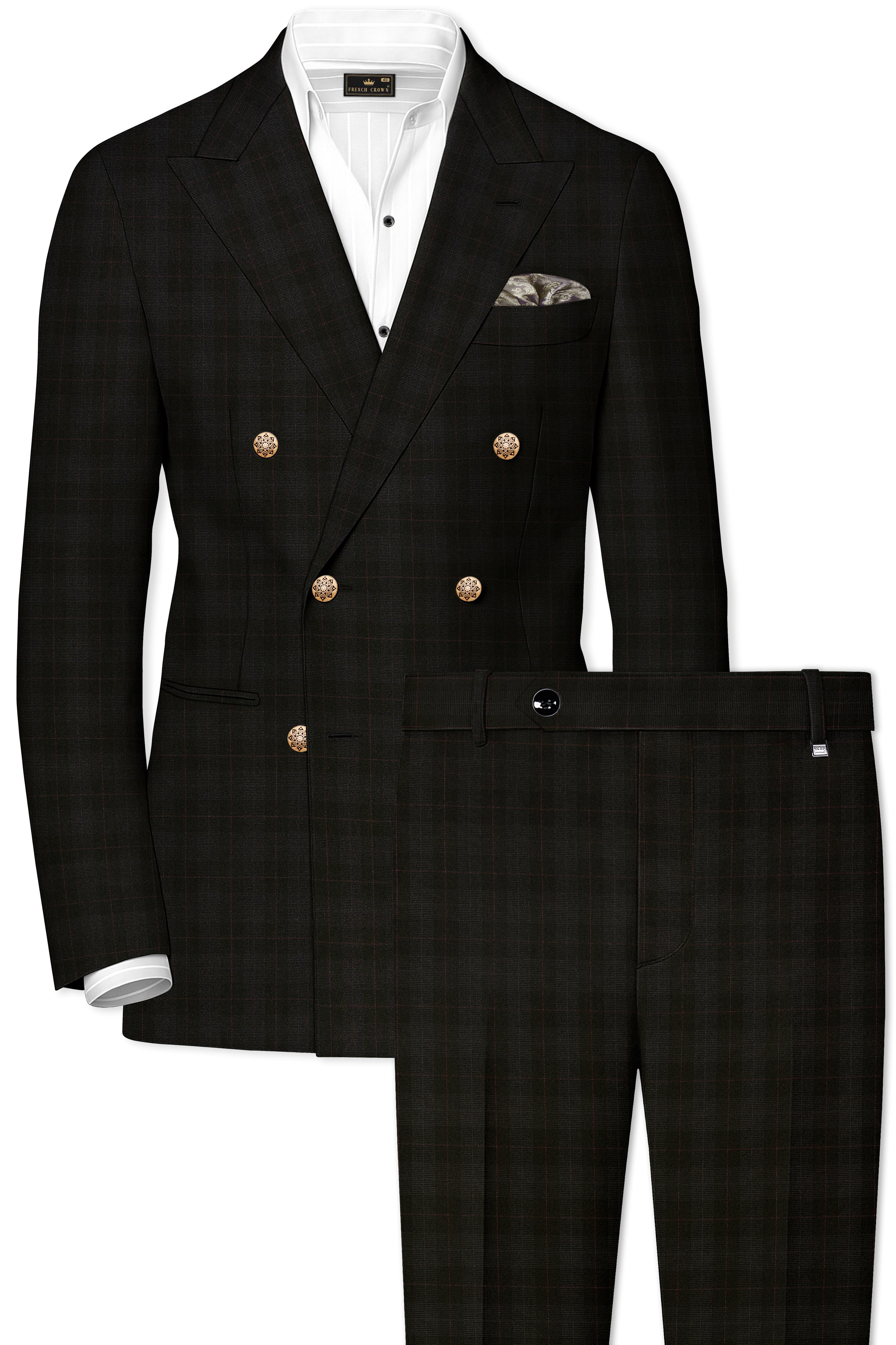 Onyx Black Subtle Plaid Wool rich Double Breasted Suit