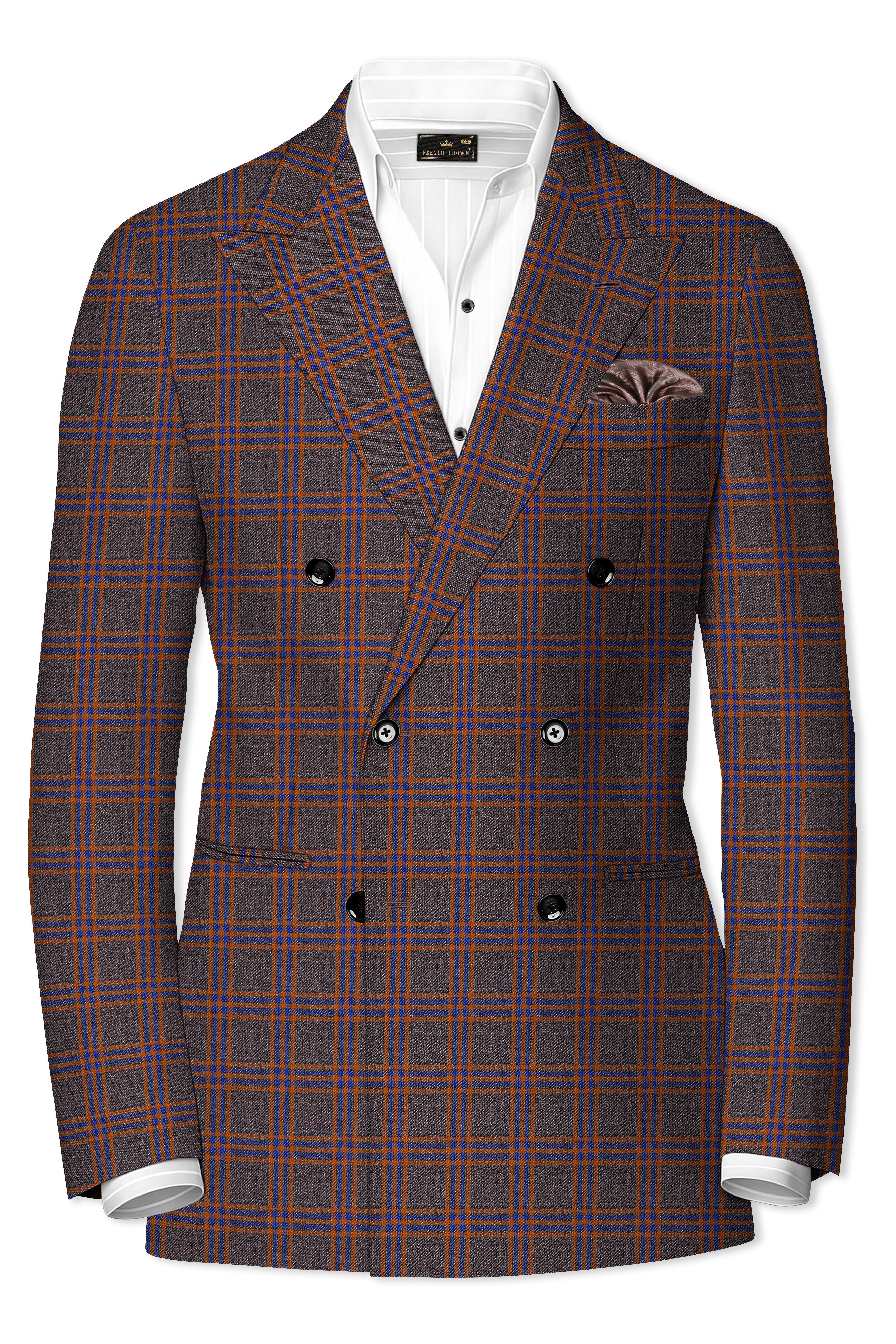 Emperor Gray and Russet Brown Plaid Tweed Double Breasted Suit