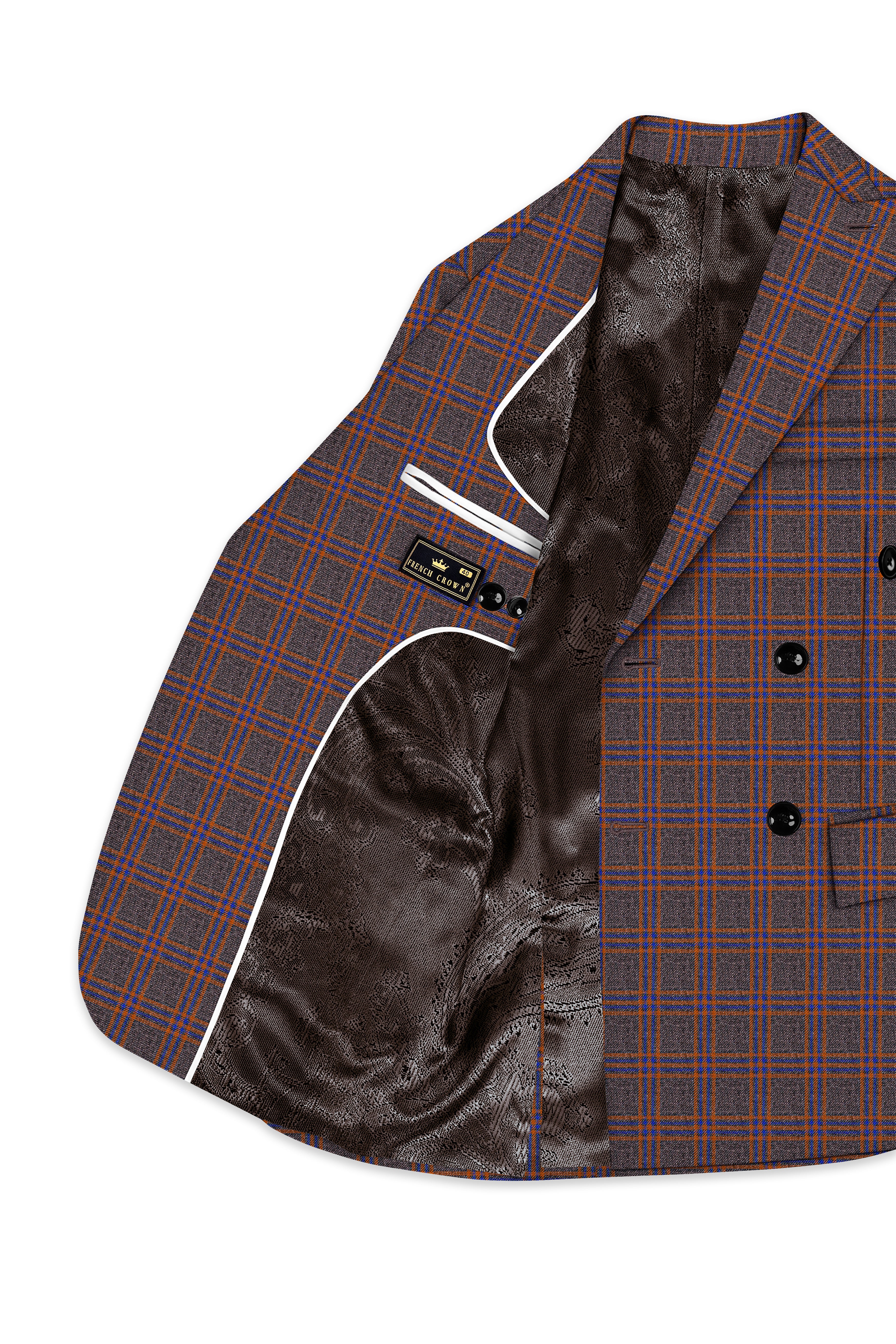Emperor Gray and Russet Brown Plaid Tweed Double Breasted Suit
