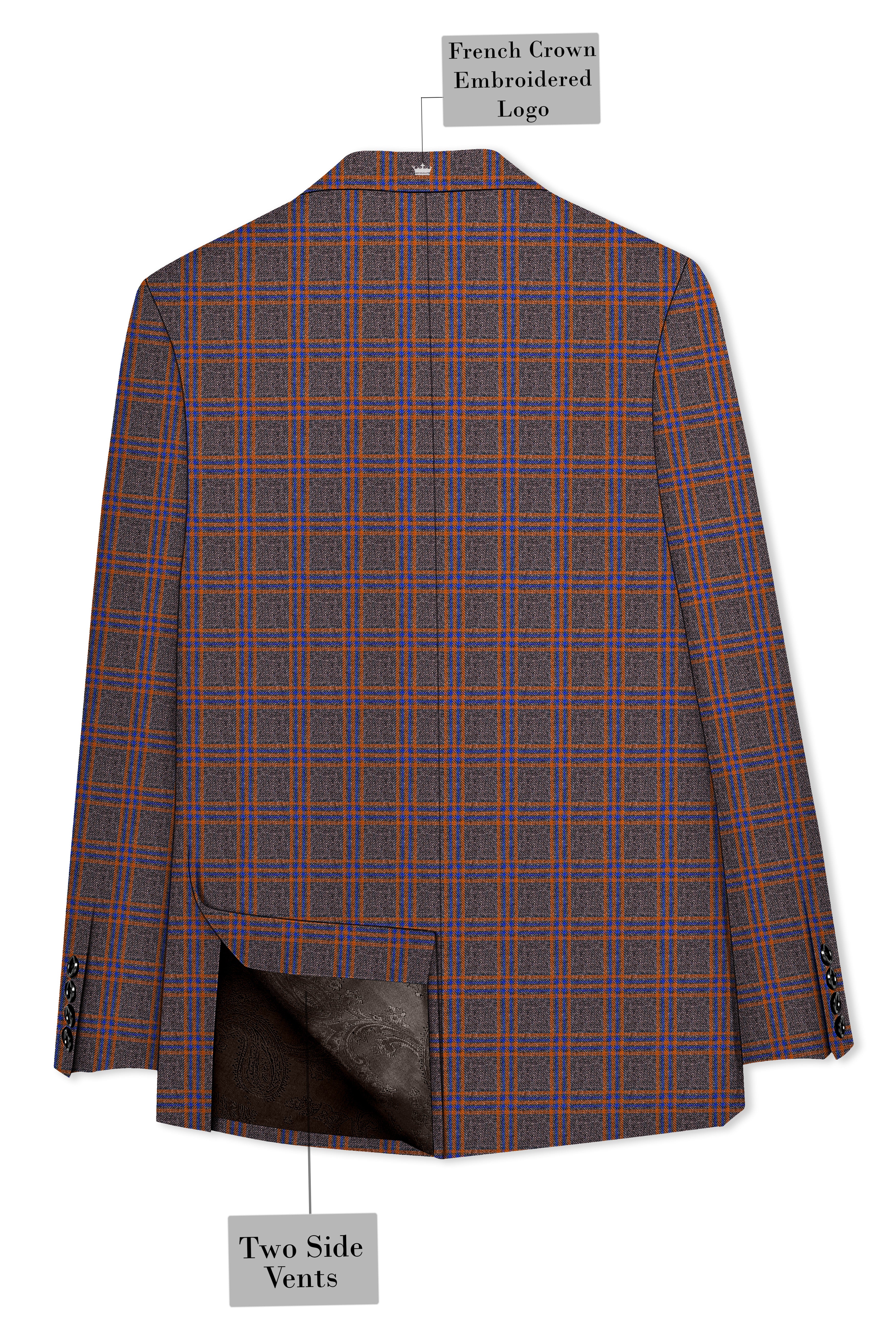 Emperor Gray and Russet Brown Plaid Tweed Double Breasted Suit
