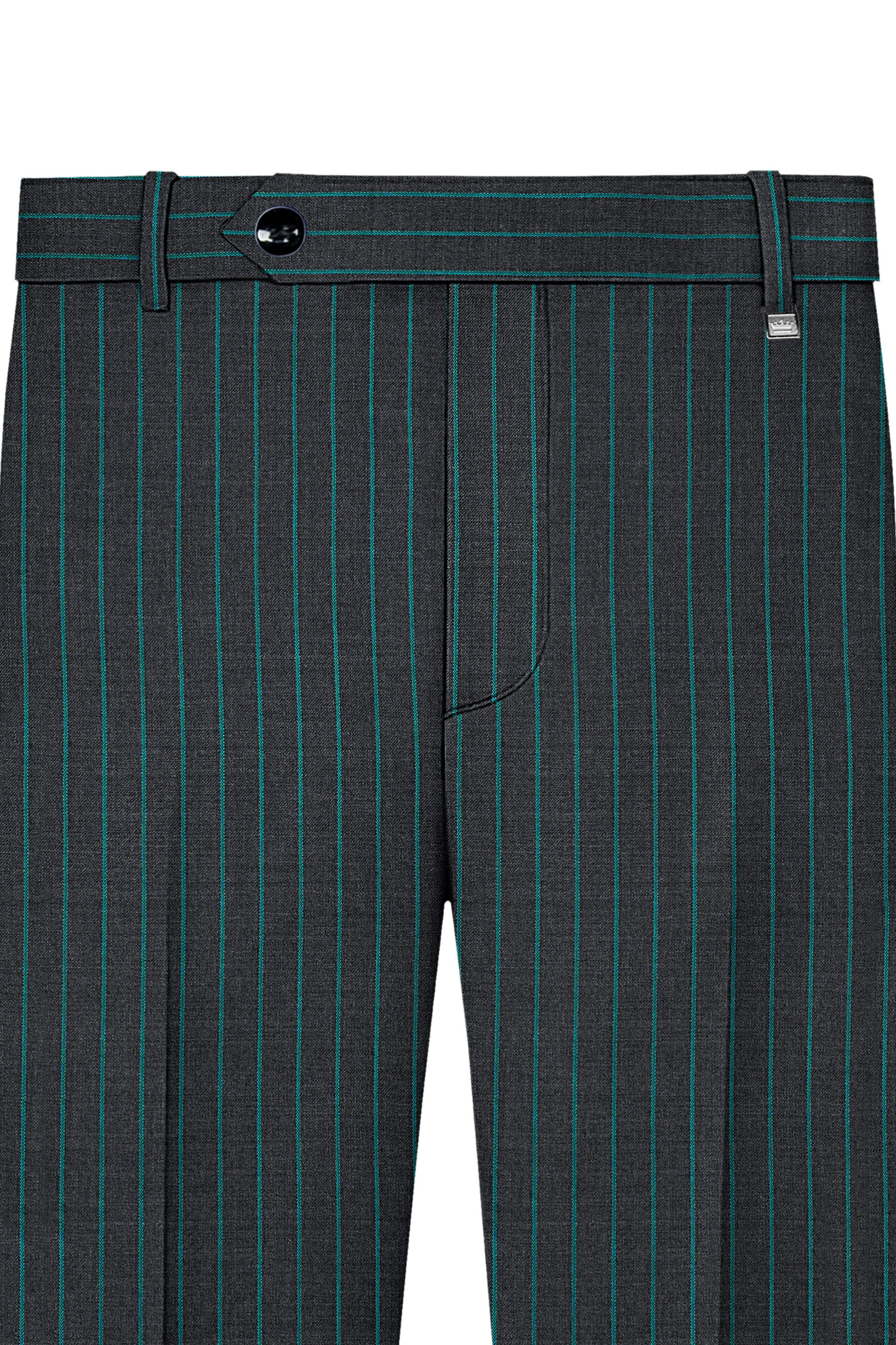Gravel Gray and Lagoon Blue Striped Wool Rich Double Breasted Suit