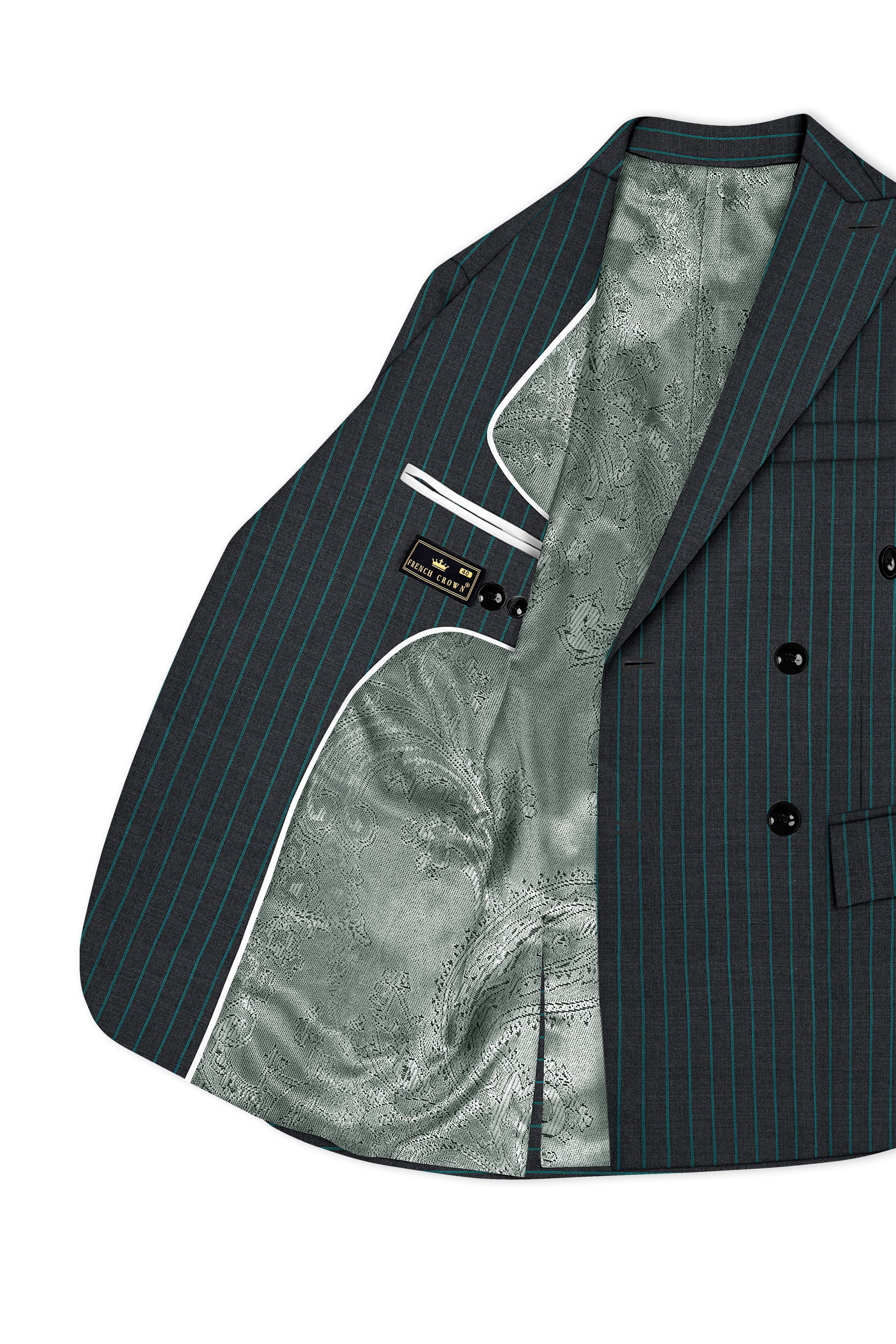 Gravel Gray and Lagoon Blue Striped Wool Rich Double Breasted Suit