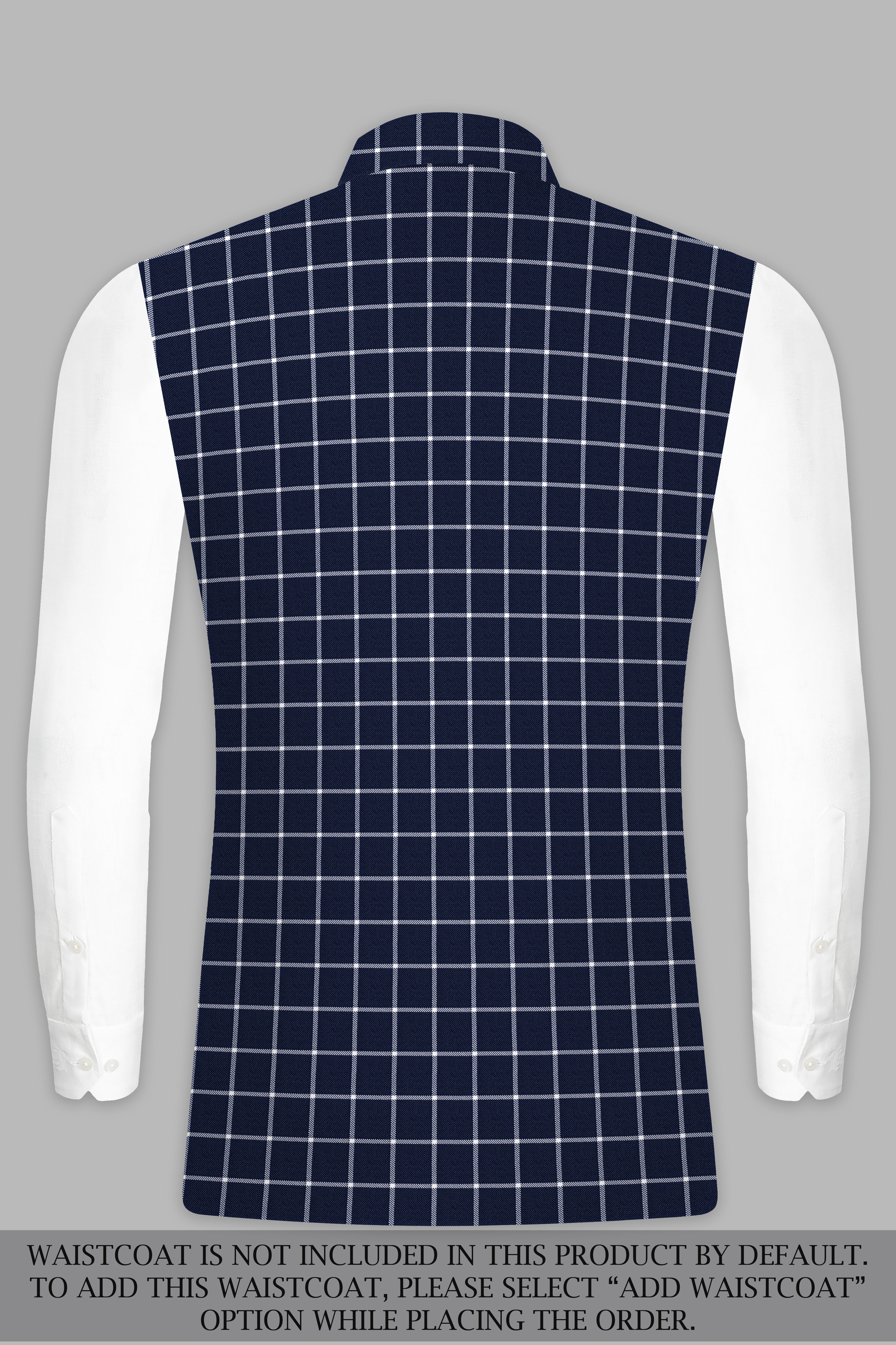 Admiral Blue and White Windowpane Wool Rich Cross Placket Bandhgala Suit