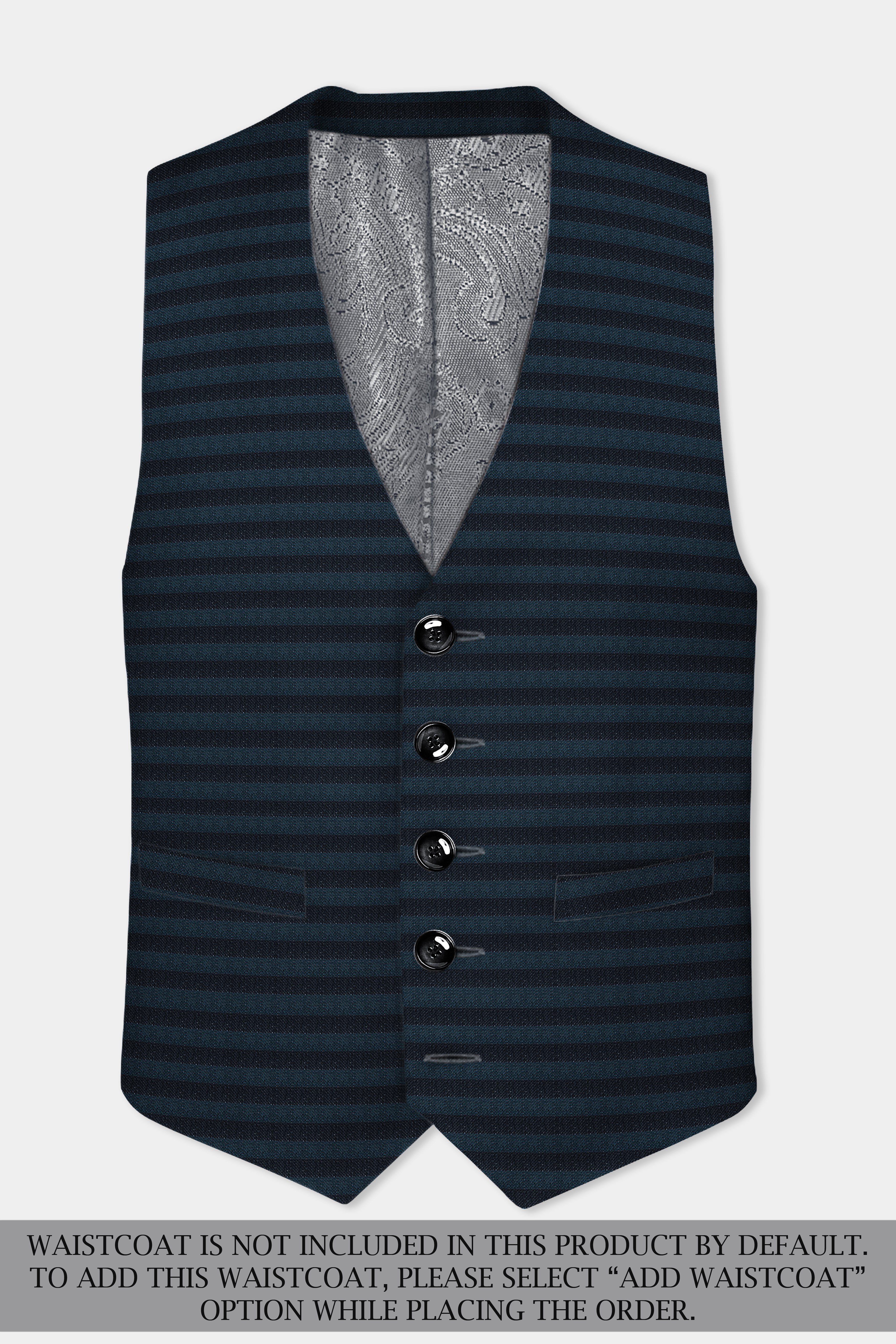 Bluish Blue And Jade Black Striped Wool Rich Double Breasted Suit