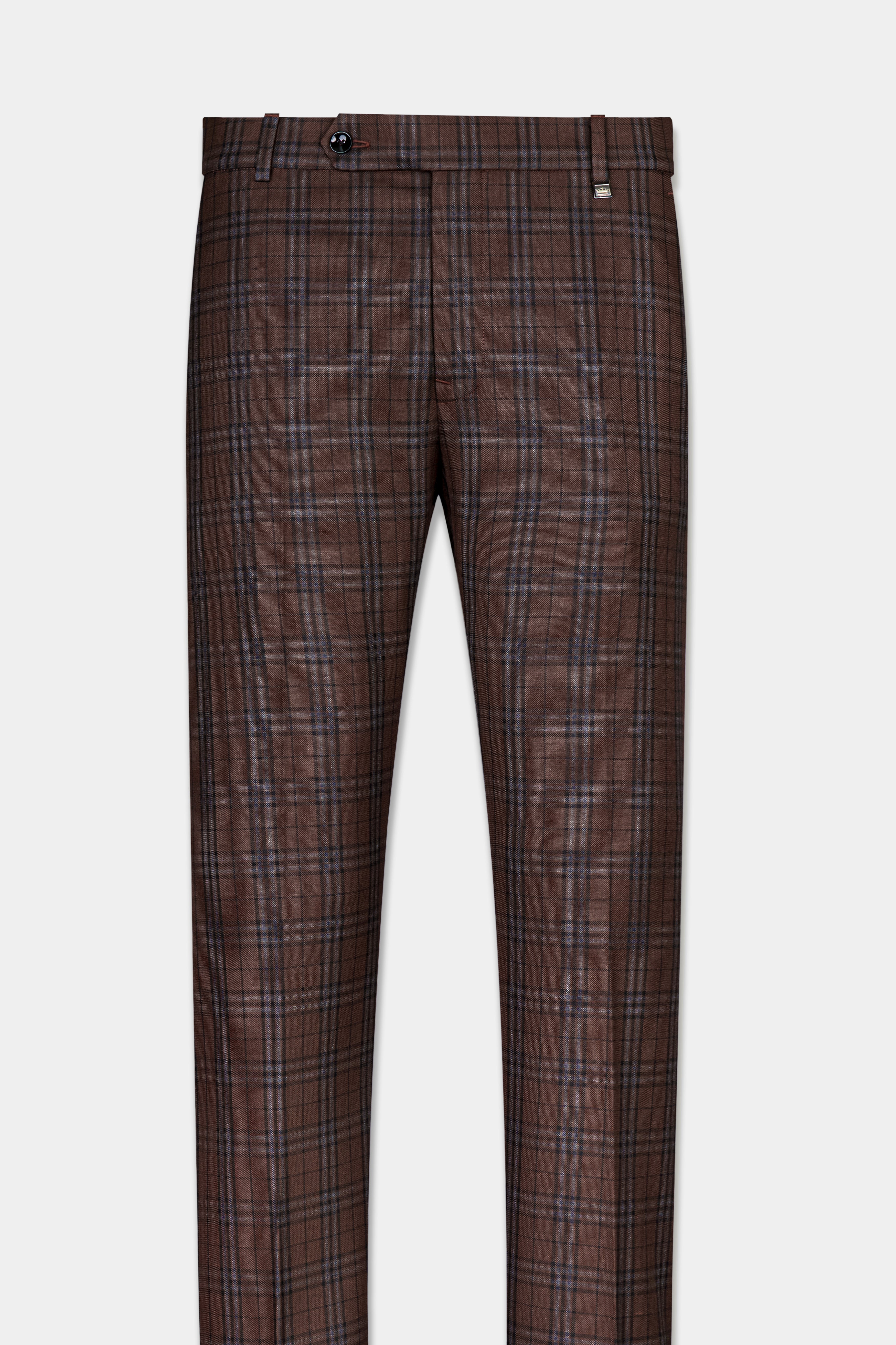 Gingerbread Brown and Haiti Blue Plaid Wool Rich Bandhgala Suit