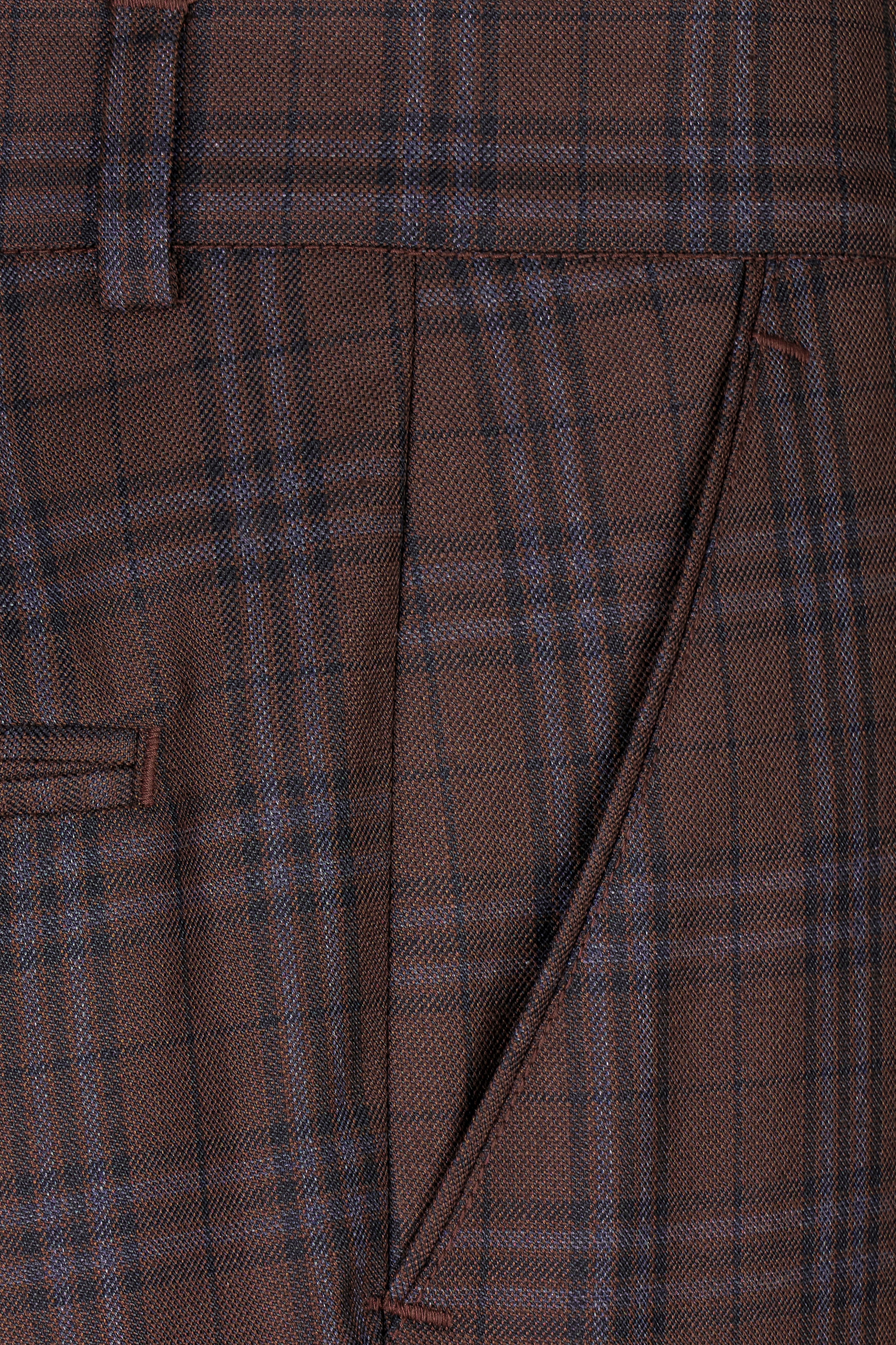 Gingerbread Brown and Haiti Blue Plaid Wool Rich Bandhgala Suit