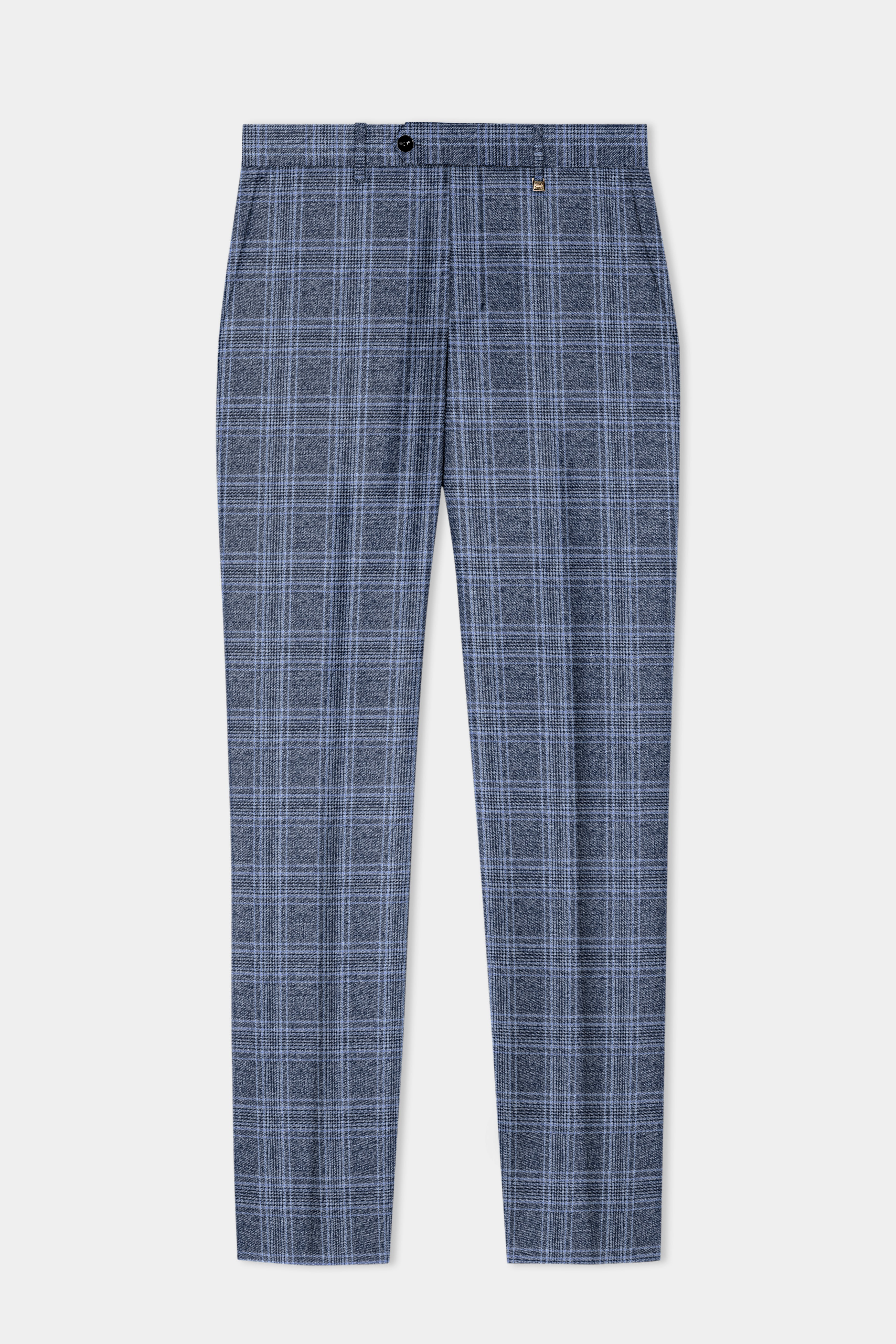 Dolphin And Casper Blue Checkered Cross Placket Bandhgala Wool Rich Suit