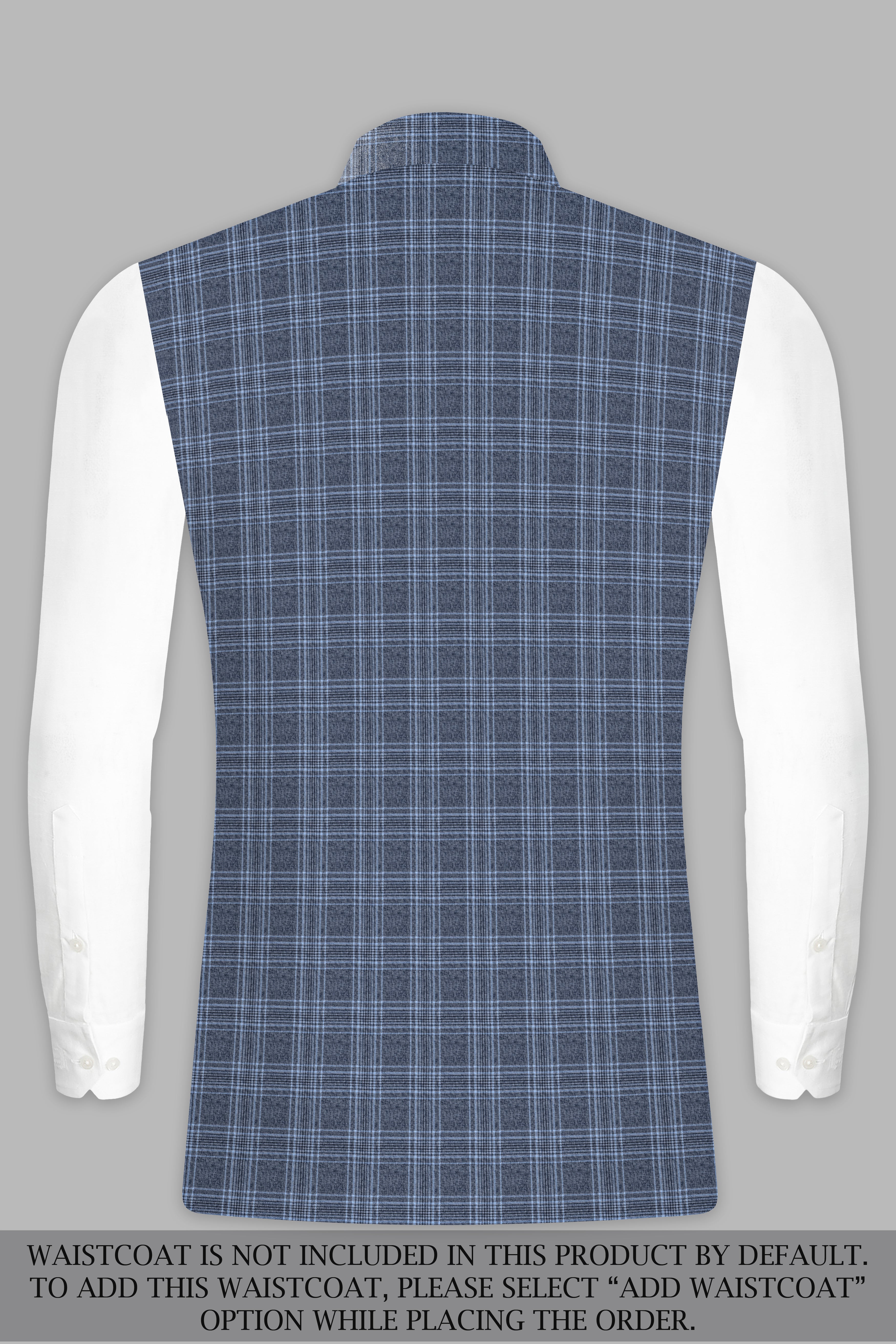 Dolphin And Casper Blue Checkered Cross Placket Bandhgala Wool Rich Suit