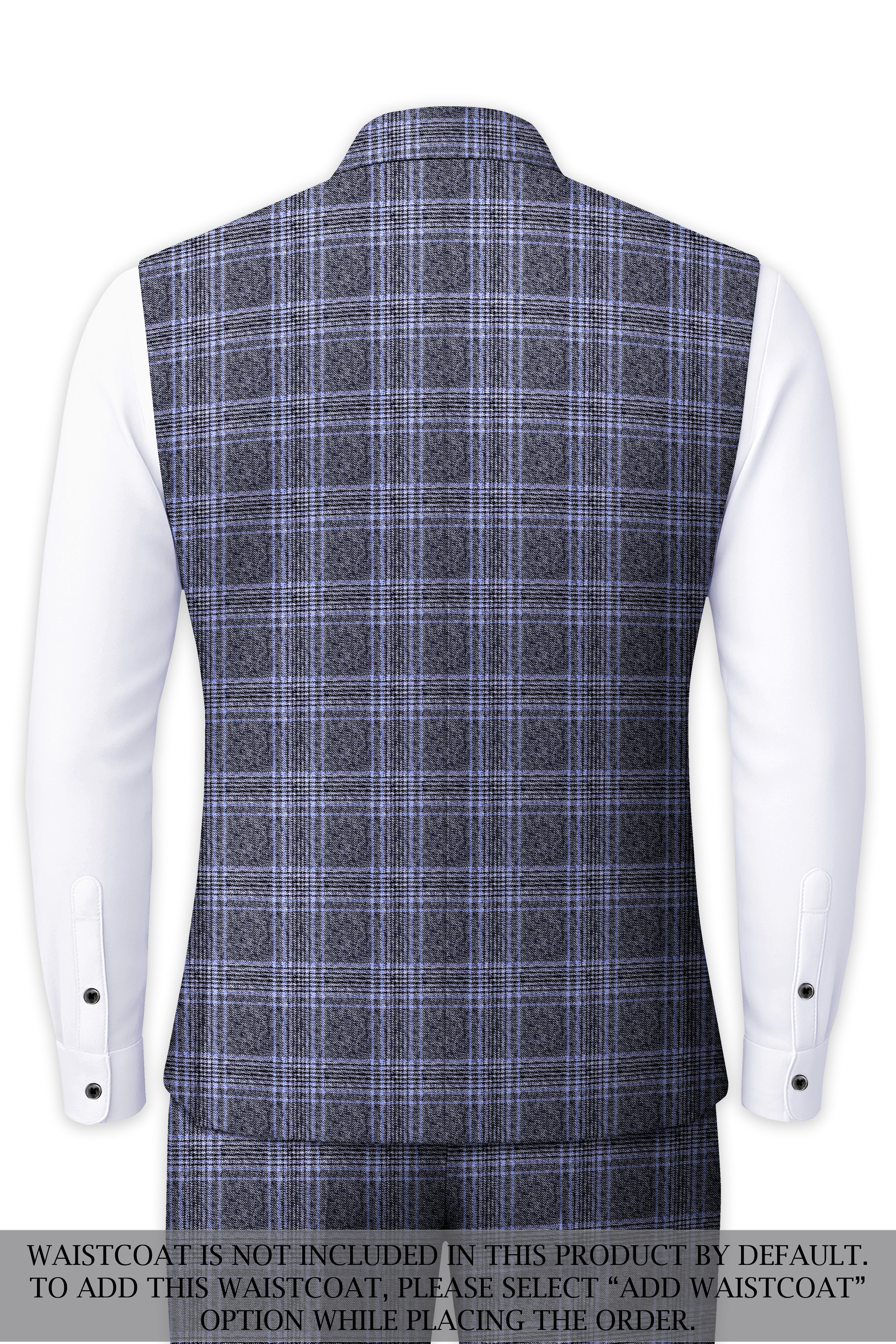 Dolphin And Casper Blue Checkered Cross Placket Bandhgala Wool Rich Suit